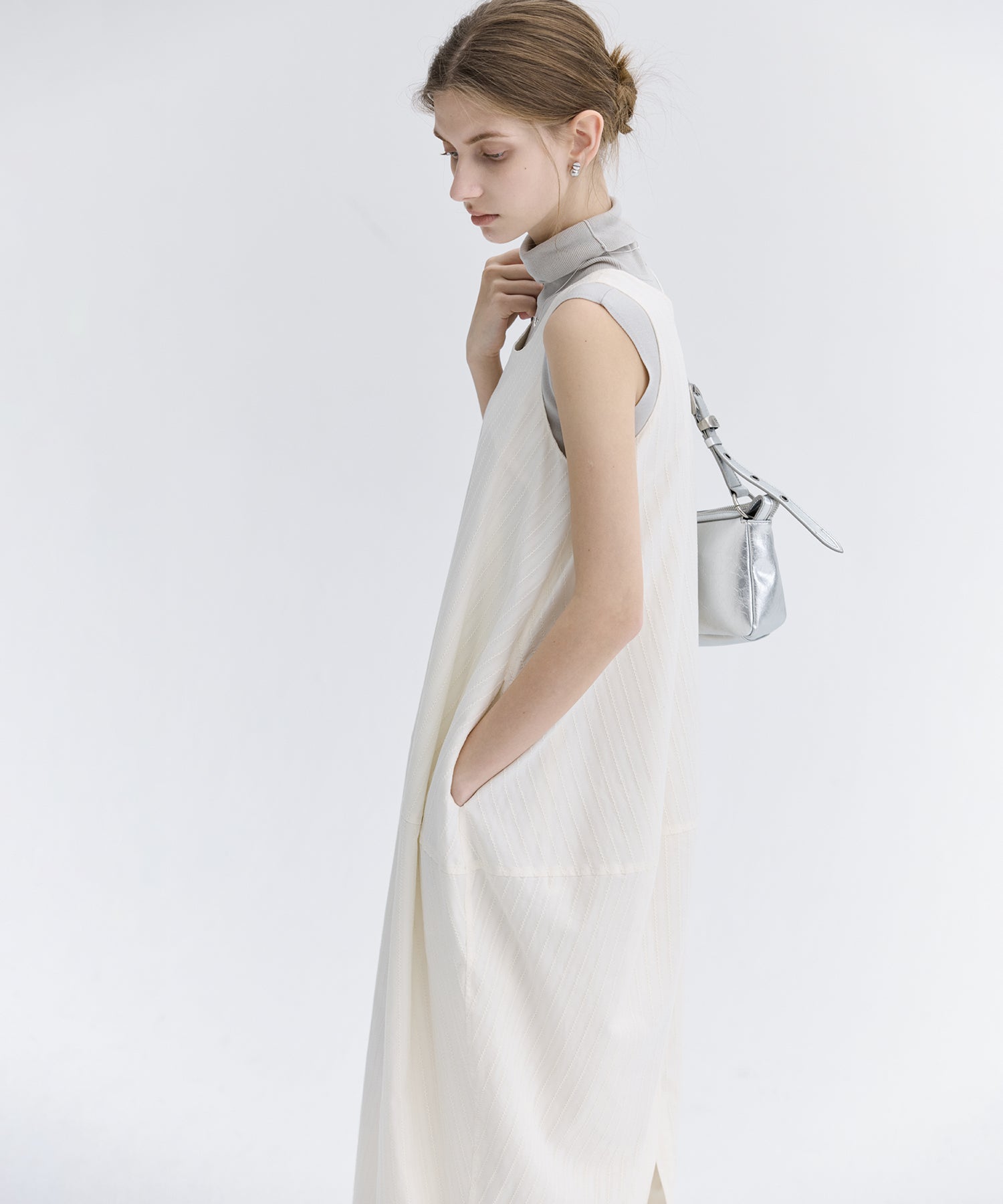 Jacquard Stripe Cocoon Sleeveless Dress