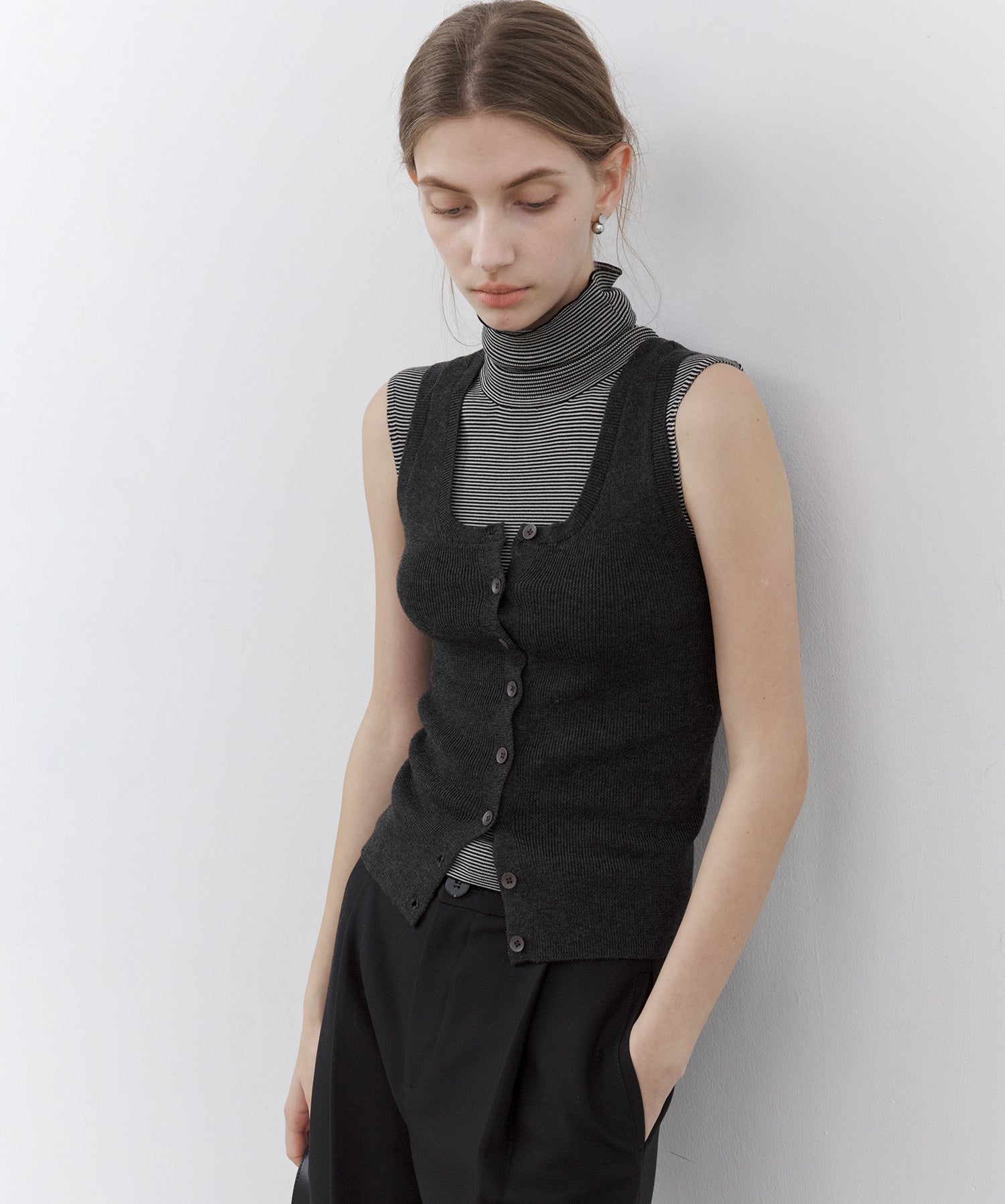 Lyocell Silk Blend High-Neck Knit Tank