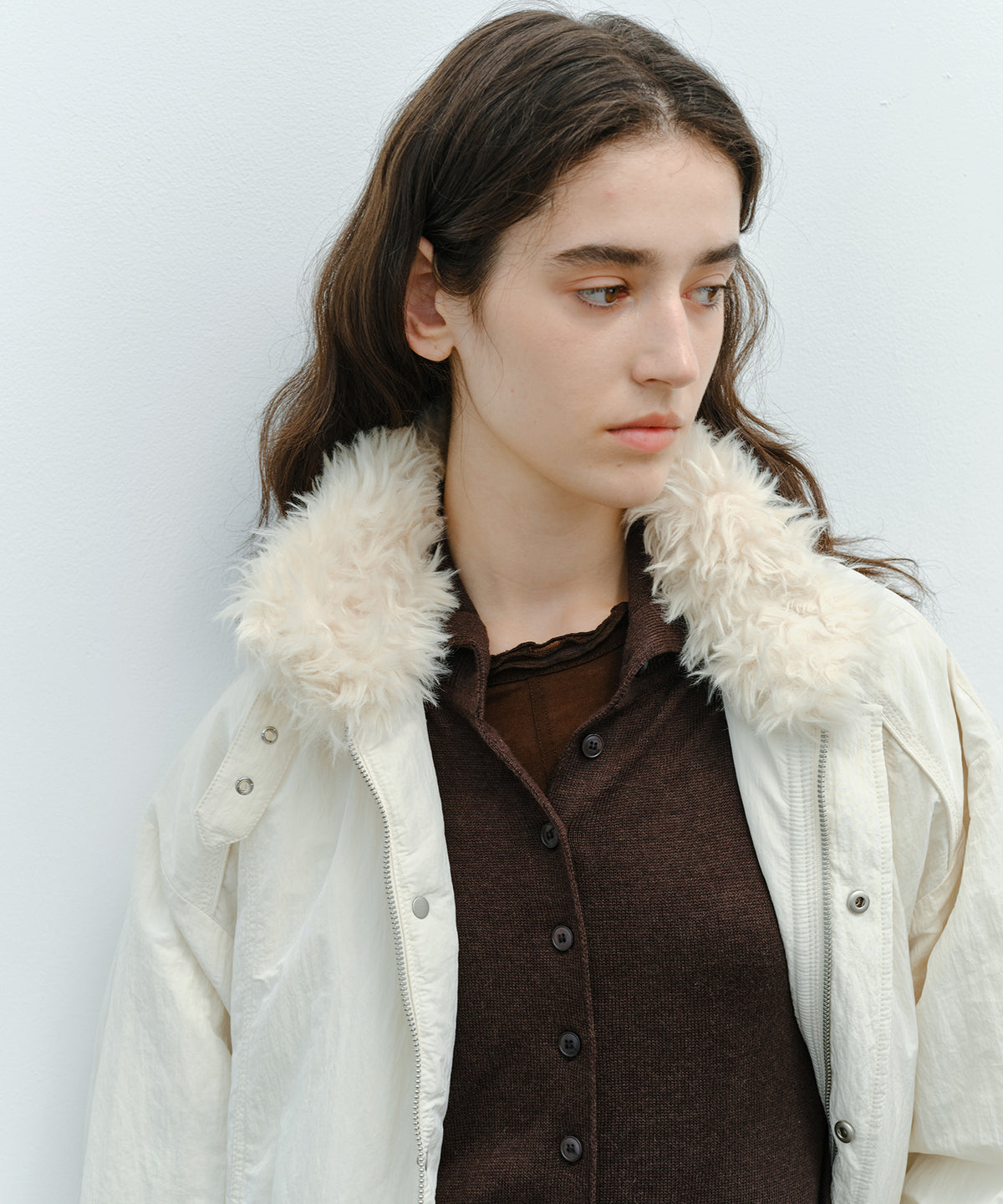「10月下旬出荷予定」Faux Fur Trim Stand Collar Short Down Jacket