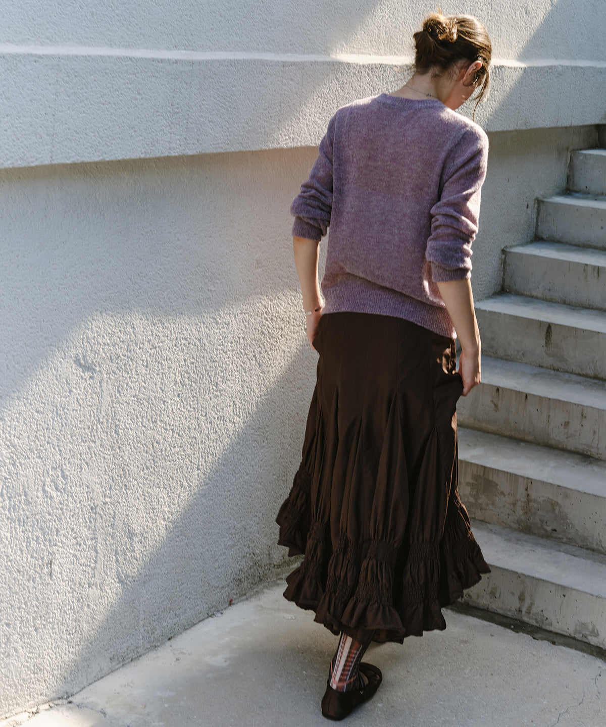 「9月下旬出荷予定」Paneled Shirred Hem A-Line Skirt