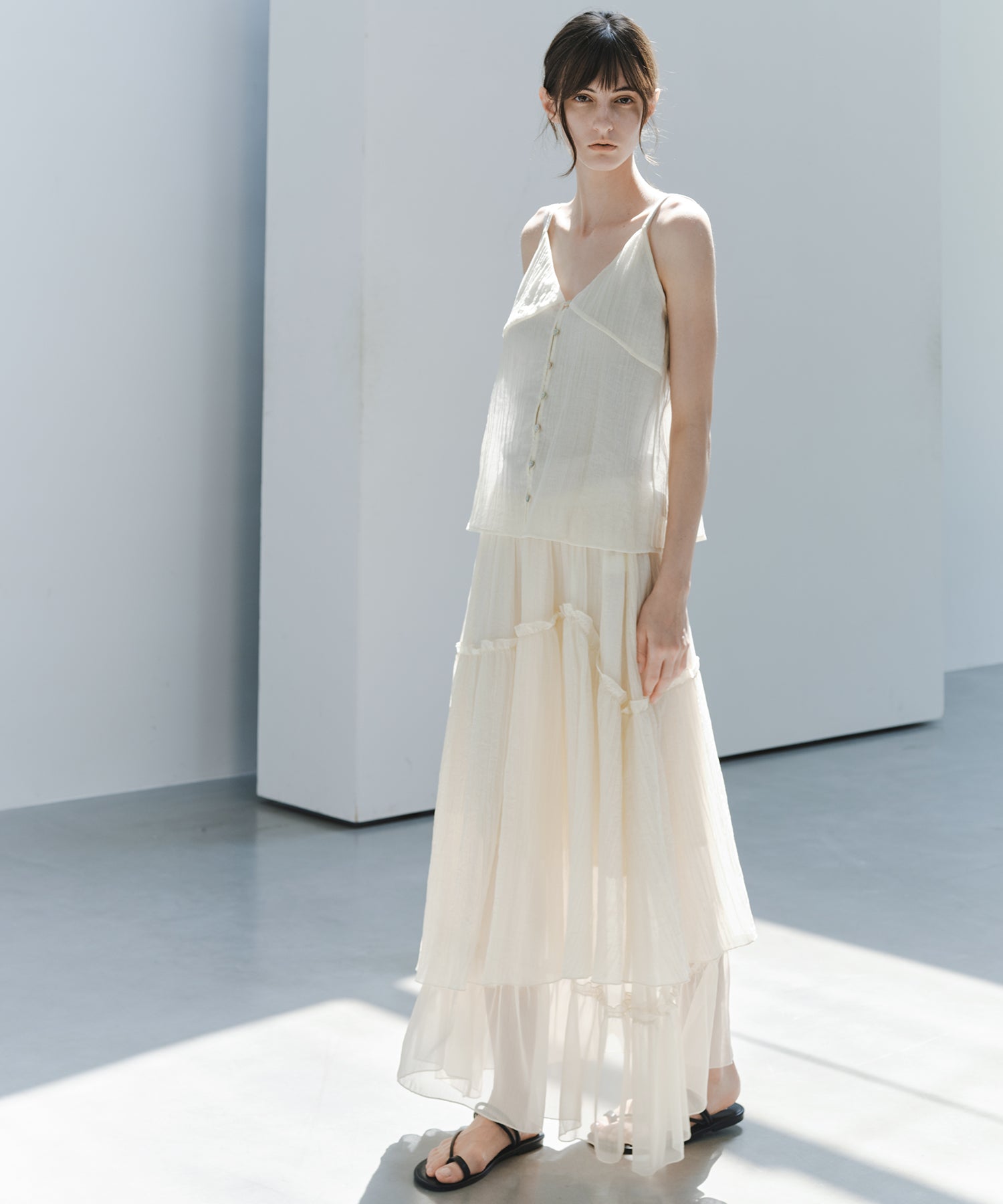 「7月上旬～中旬出荷」Sheer Panel Tiered Flare Skirt