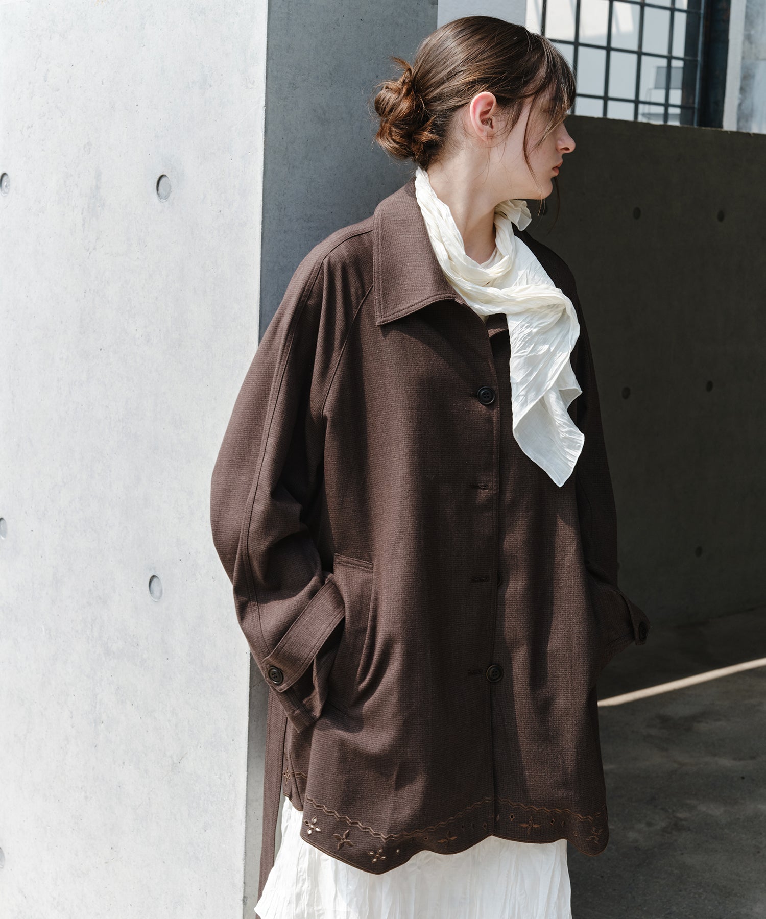 「9月下旬出荷予定」Washed Texture Scarf Collar Layered Dress