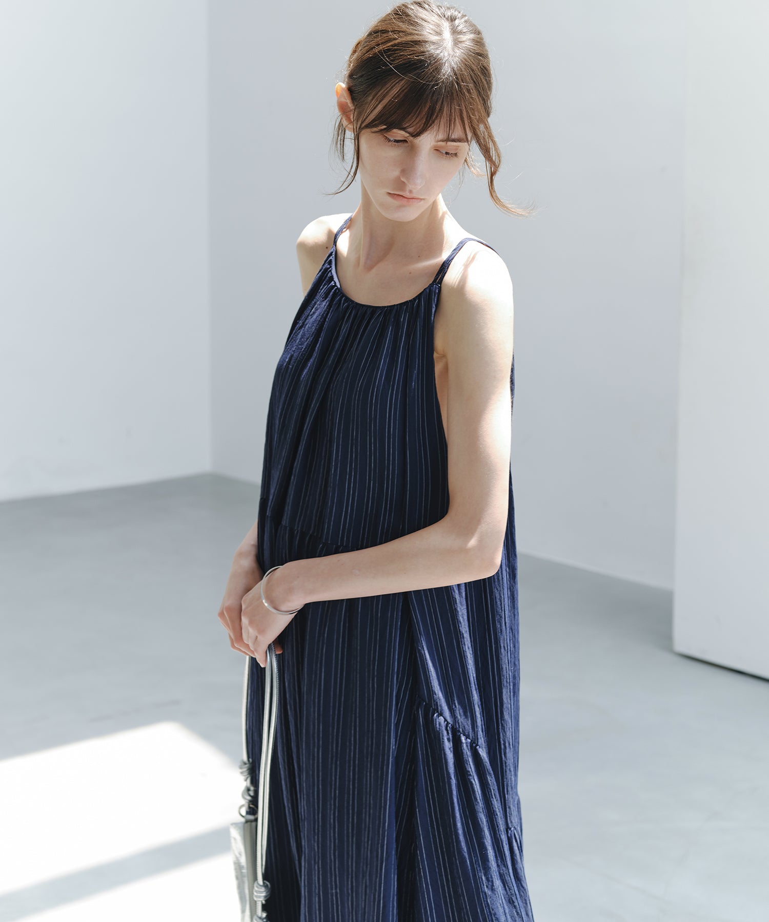 「7月上旬～中旬出荷」Textured Stripe Camisole Dress