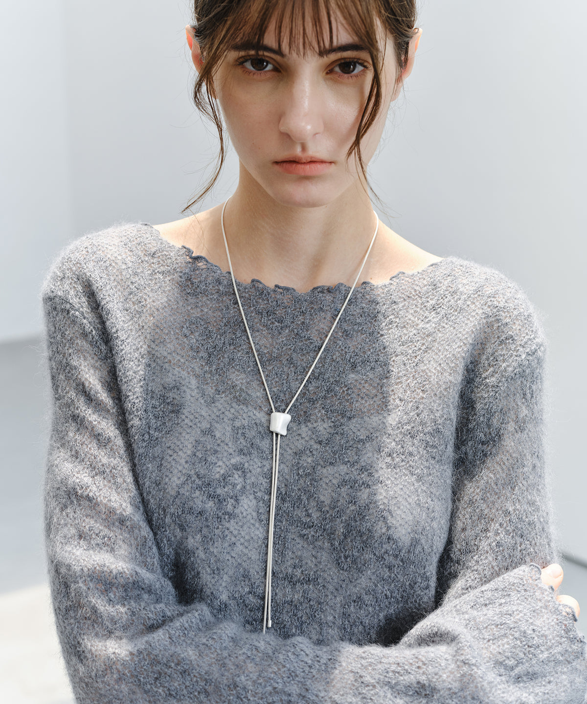 「9月下旬出荷予定」Sheer Jacquard Wool Silk Knit Top