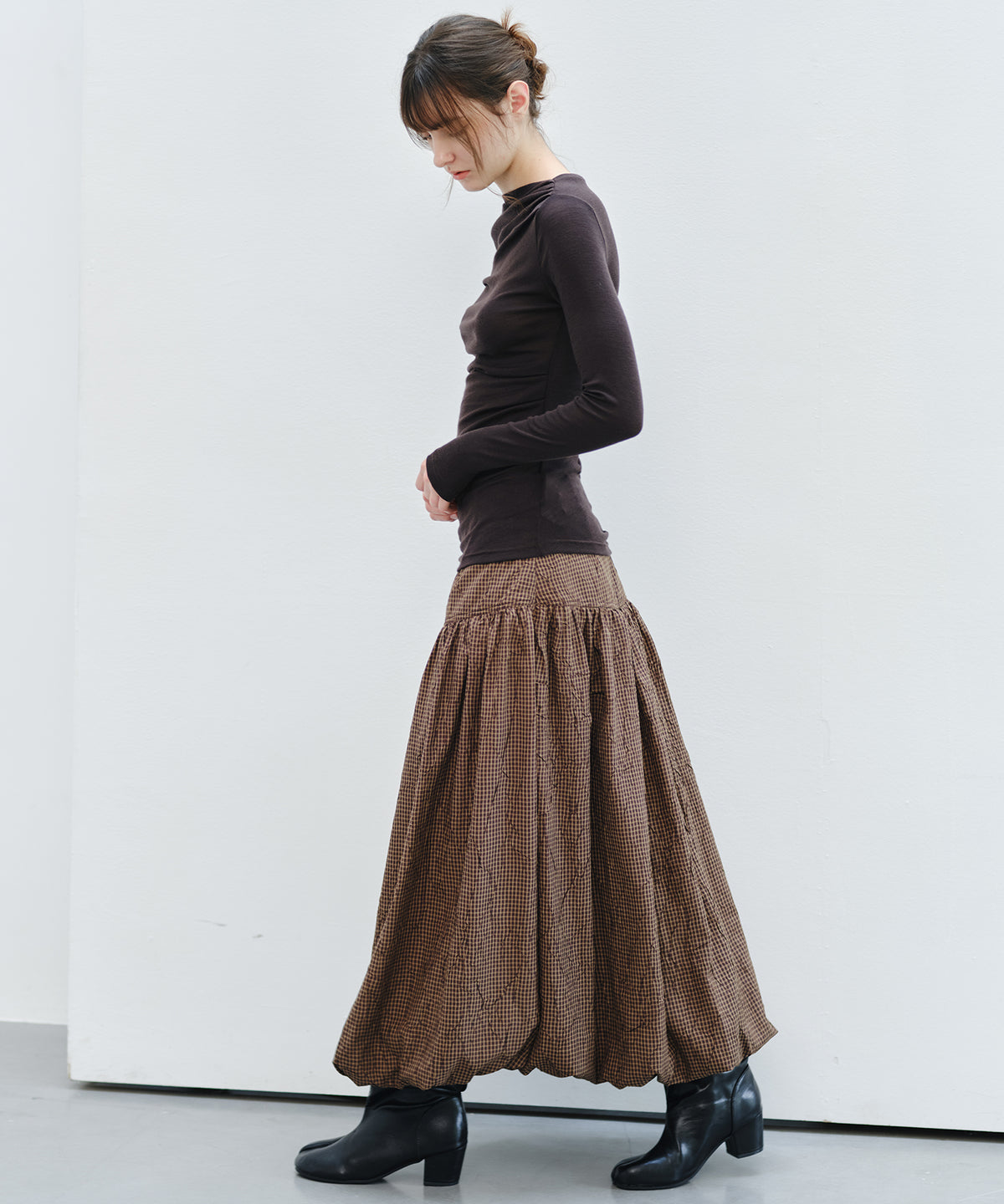 「9月下旬出荷予定」Vintage Check Balloon Long Skirt