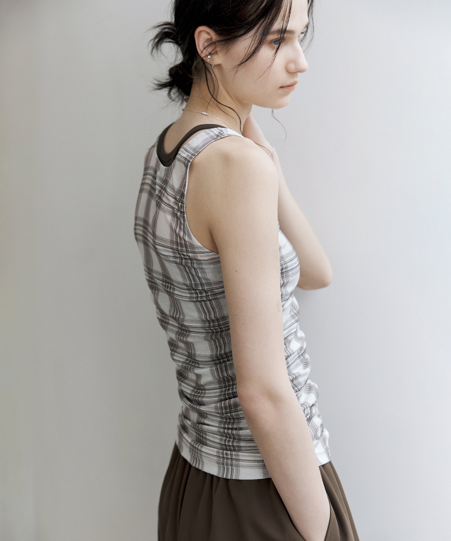 Asymmetric Gather Sheer Sleeveless Top