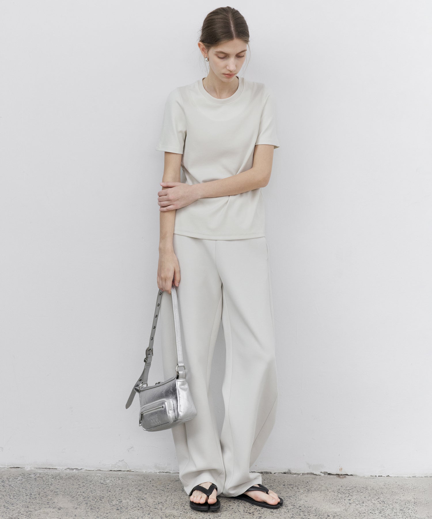 Curved Silhouette Jersey Wide Pants