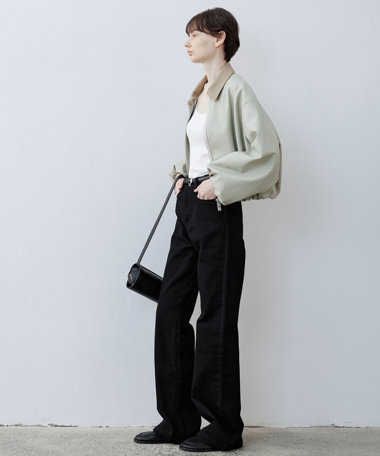 Contrast Collar Cropped Faux Leather Jacket