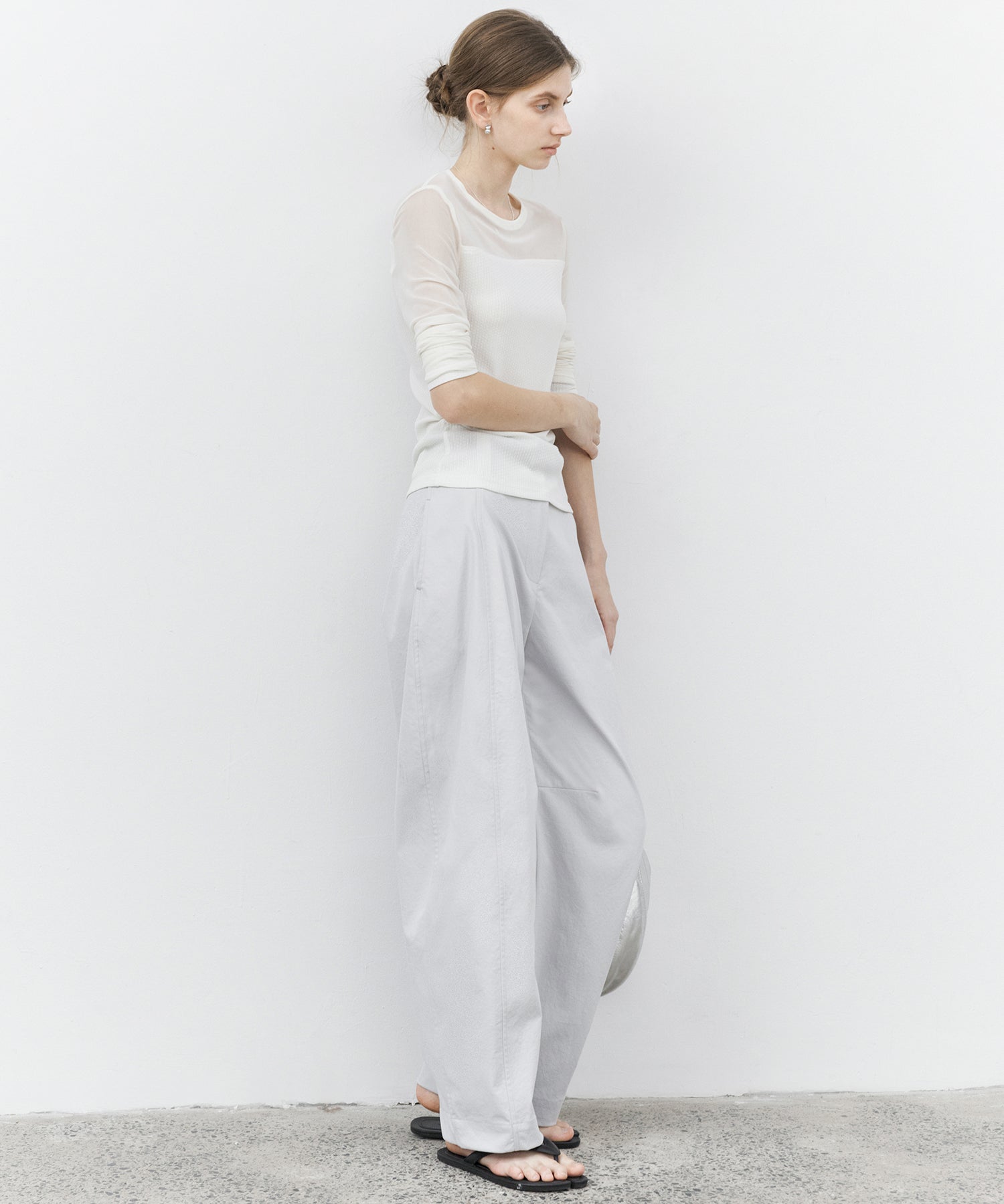 Sheer Panel Layered Long Sleeve Top