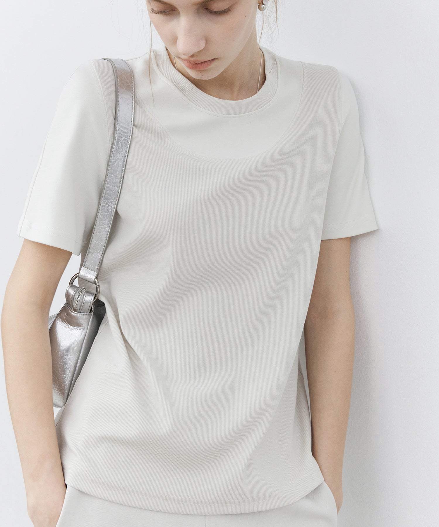 Layered-Look Panel Short Sleeve T-Shirt