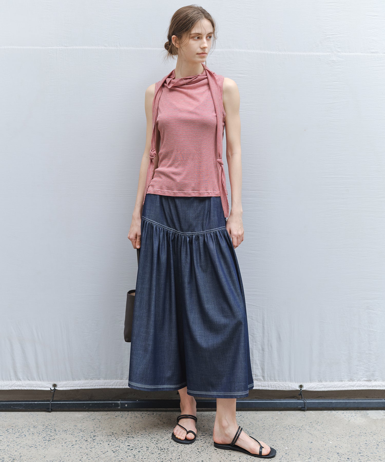 「7月上旬～中旬出荷」Tie Detail Striped Knit Top