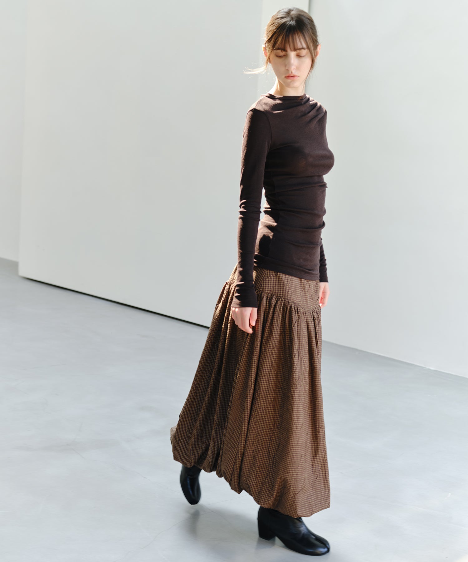 「9月下旬出荷予定」Vintage Check Balloon Long Skirt