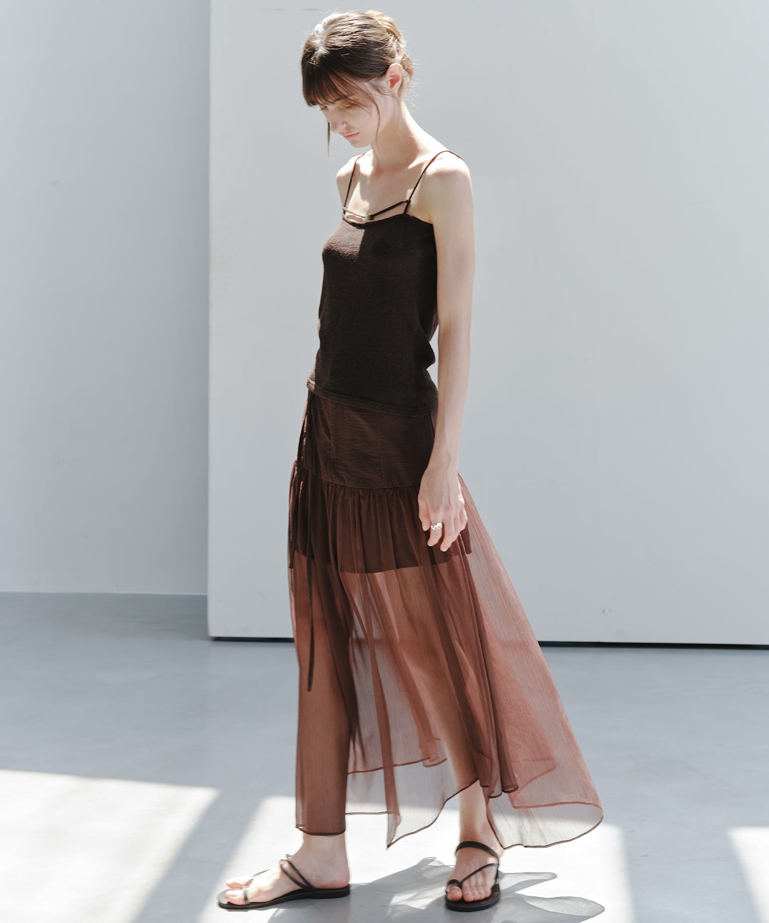「8月中旬～下旬出荷」Sheer Layered Draped Long Skirt