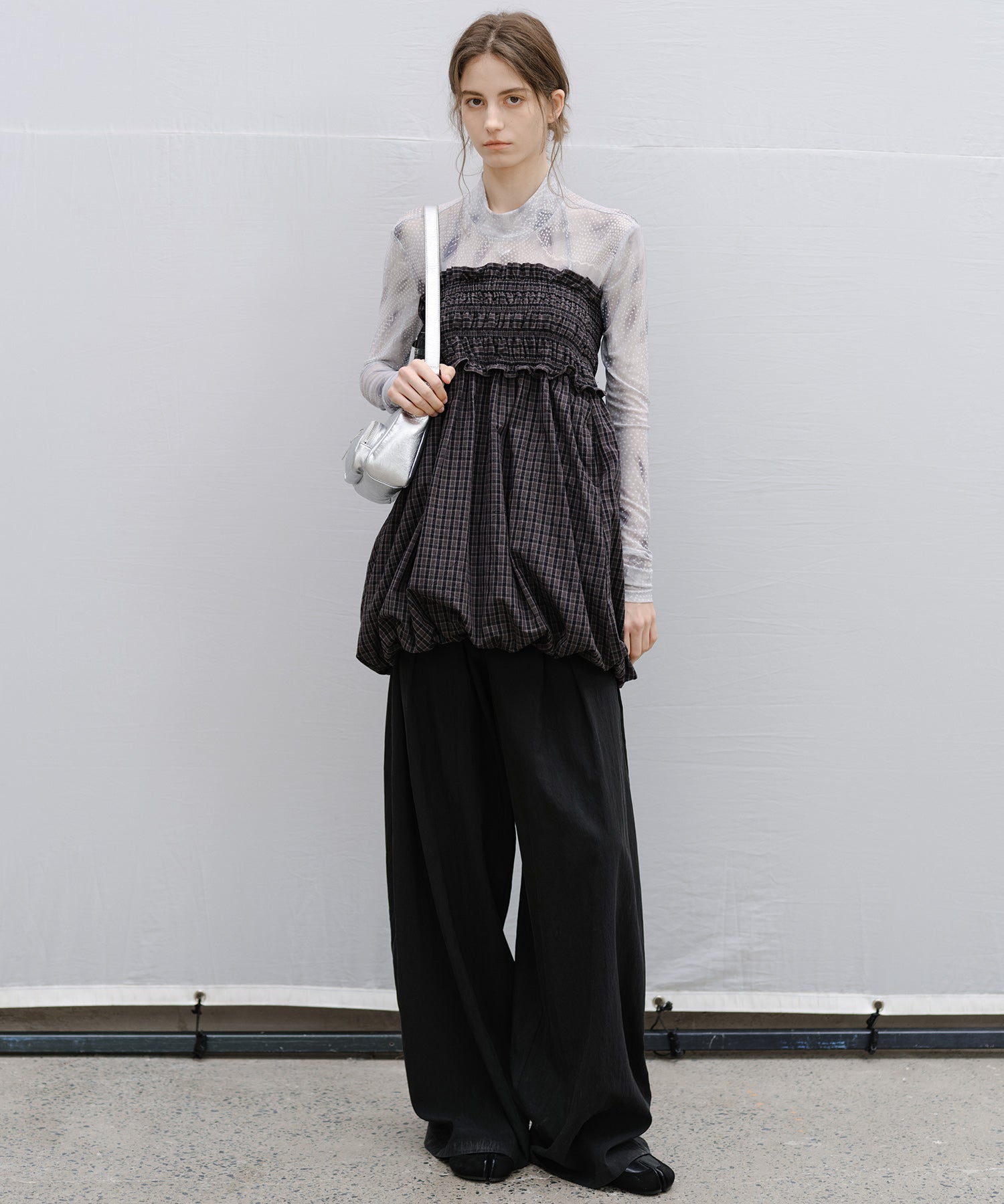 "Shipping from late February to early March" 2-way Smocked Check Bubble Skirt