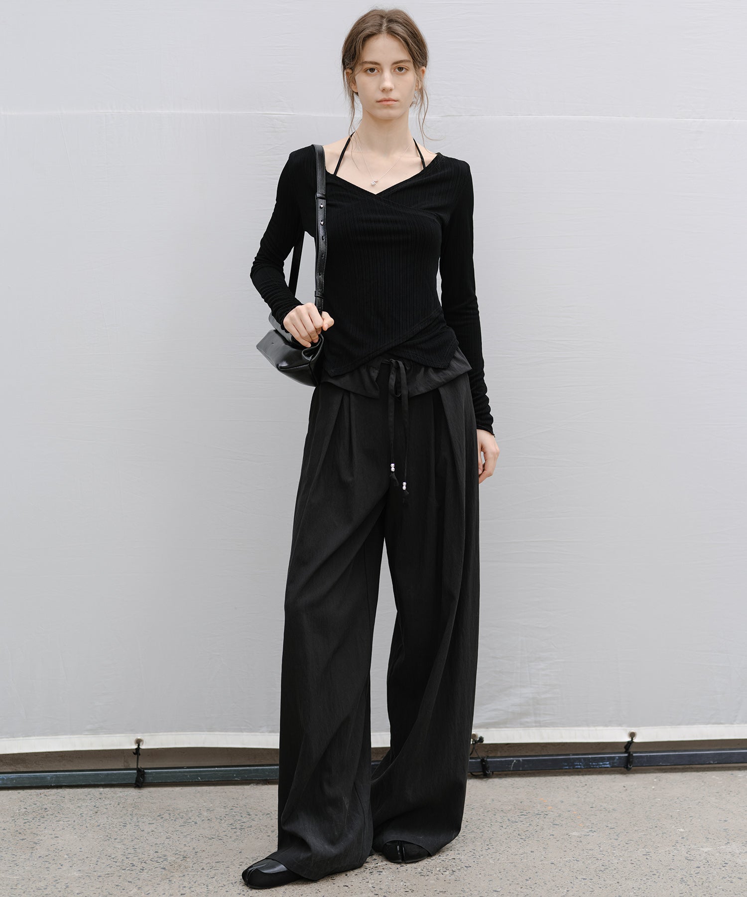 "Shipping from late February to early March" Wrap Neck Asymmetric Hem Top