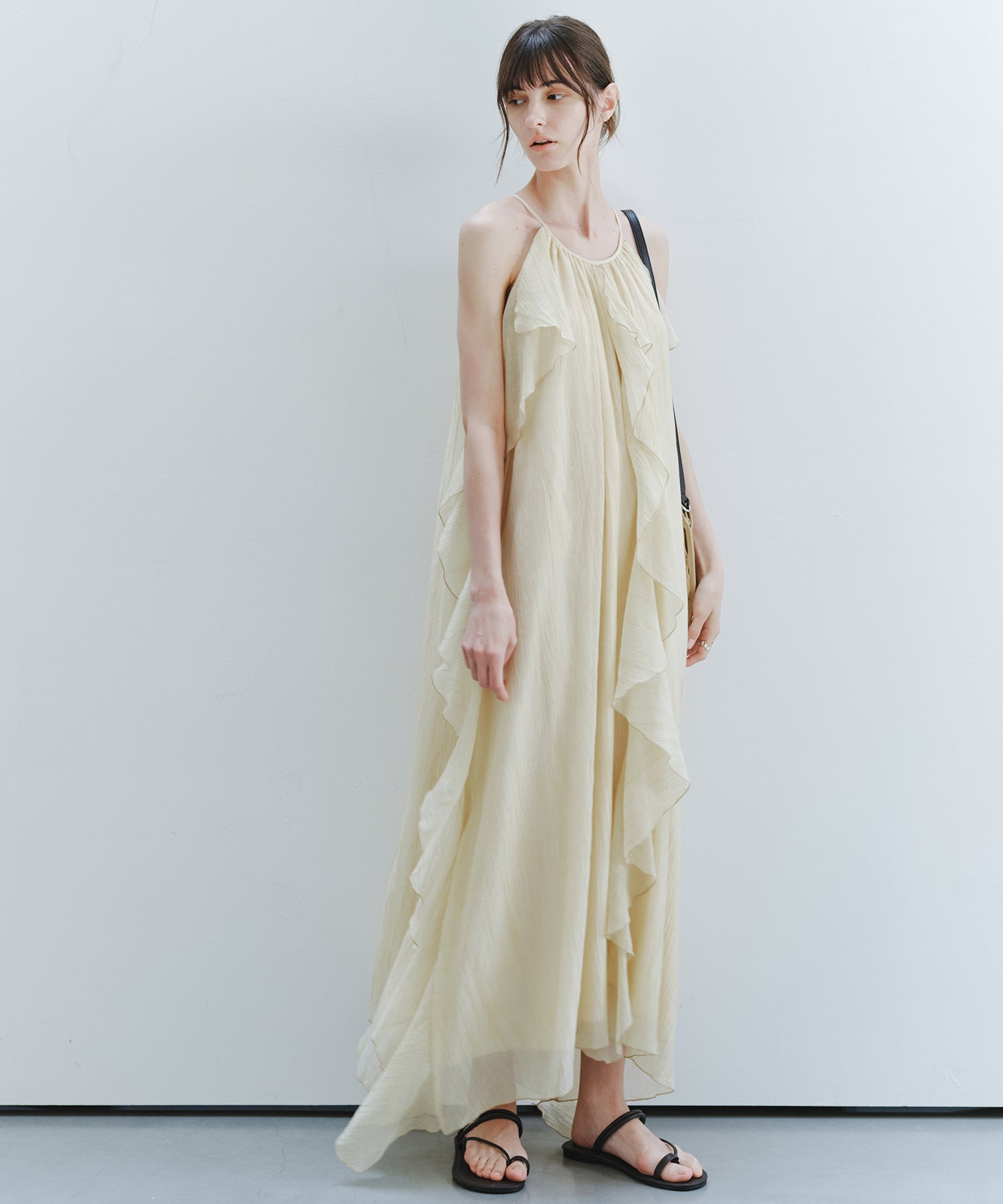 「7月中旬～下旬出荷」Sheer Ruffle Asymmetric Cami Dress