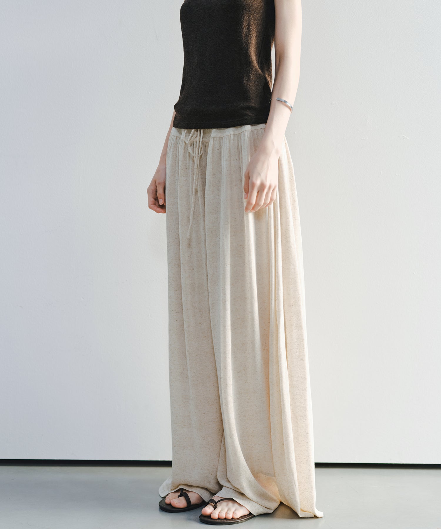「7月中旬～下旬出荷」Linen Blend Gathered Wide Pants