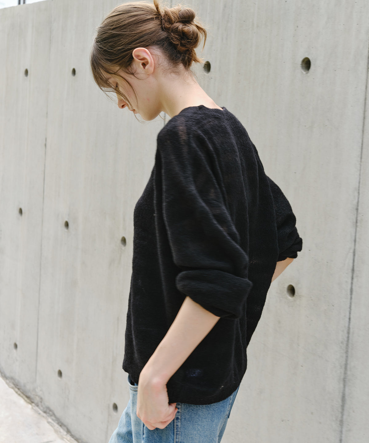 「10月下旬出荷予定」Sheer Wool-Blend Border Knit Pullover