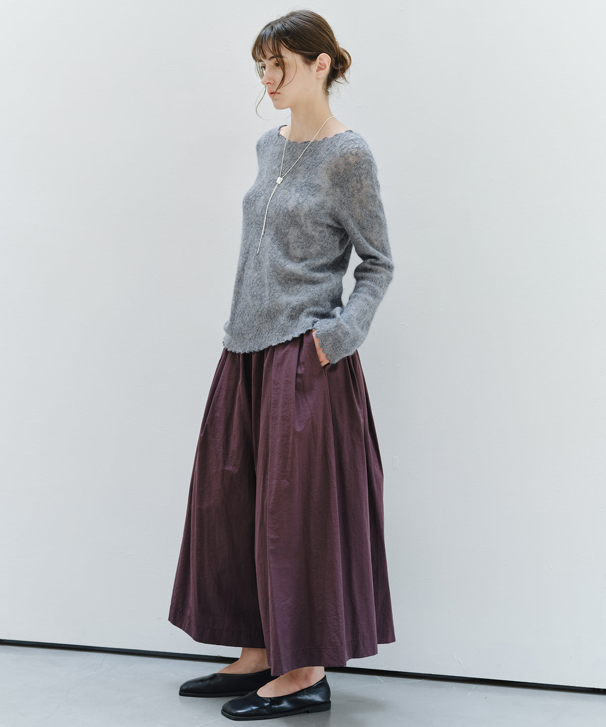 「9月下旬出荷予定」Sheer Jacquard Wool Silk Knit Top