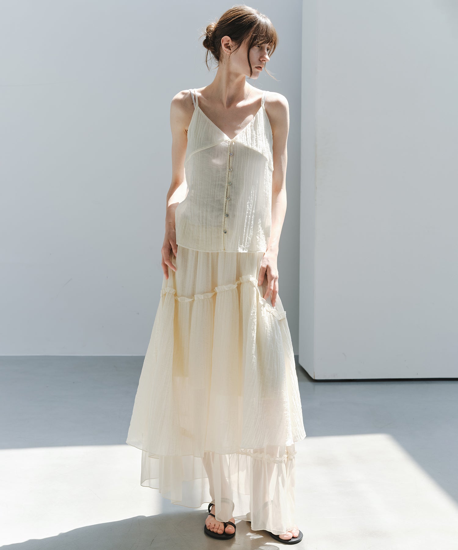 「7月上旬～中旬出荷」Sheer Panel Tiered Flare Skirt