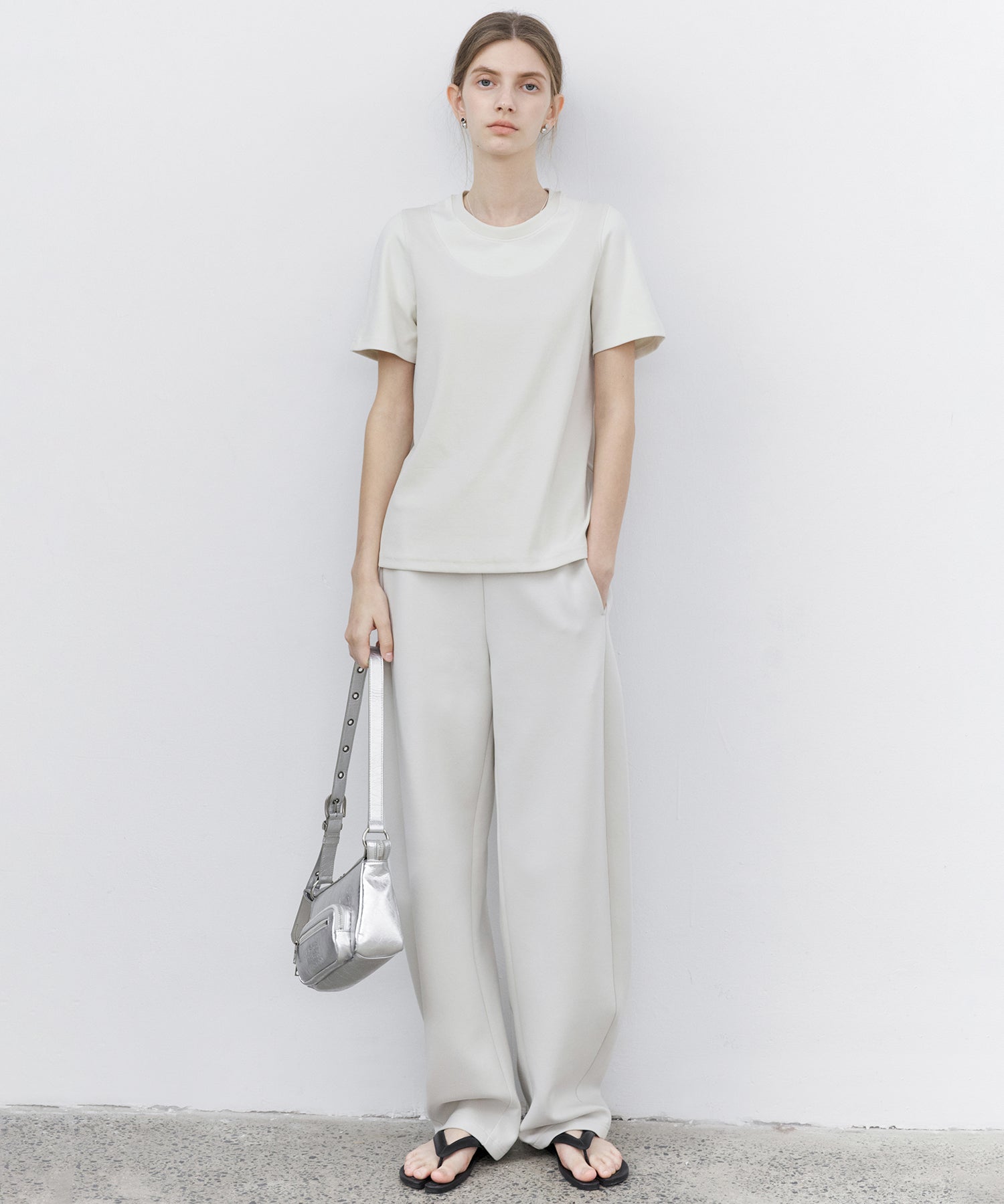 Curved Silhouette Jersey Wide Pants