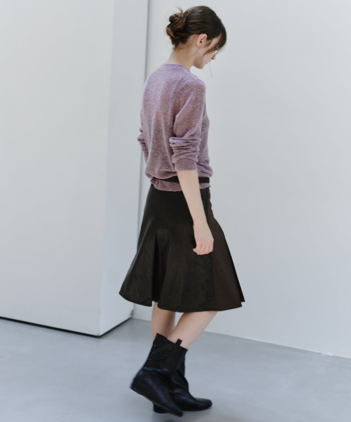 「9月下旬出荷予定」2WAY Faux Leather Pleated Midi Skirt