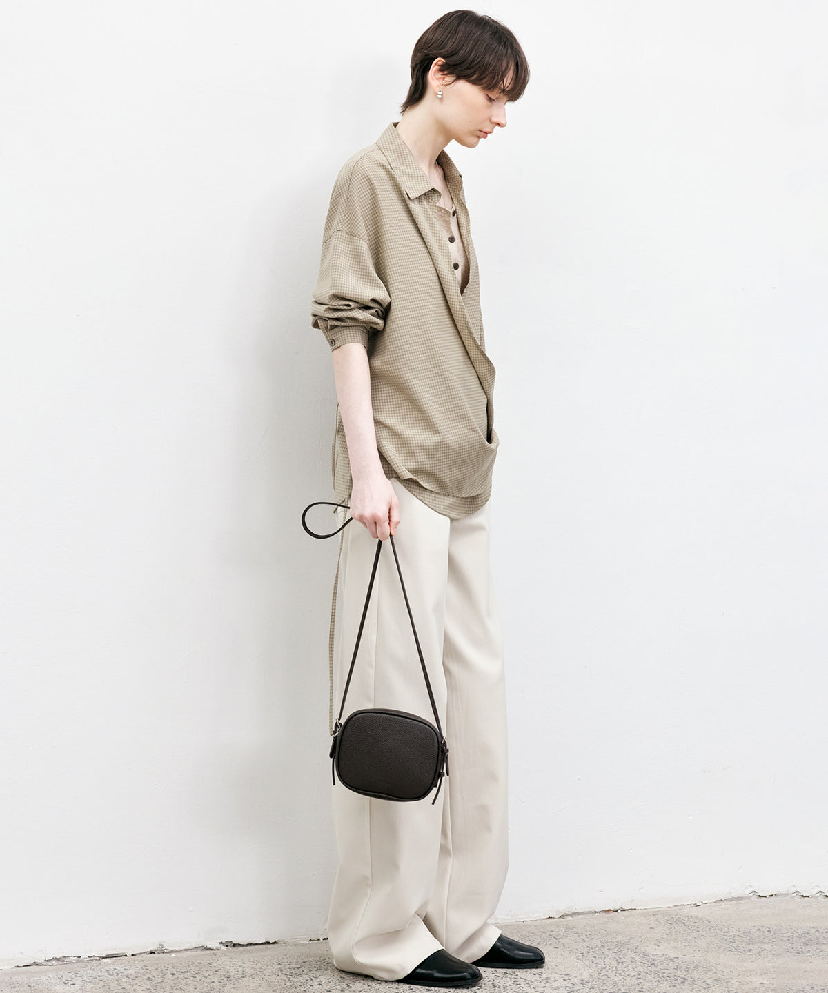 Wrap-Front Waist Tie Design Shirt