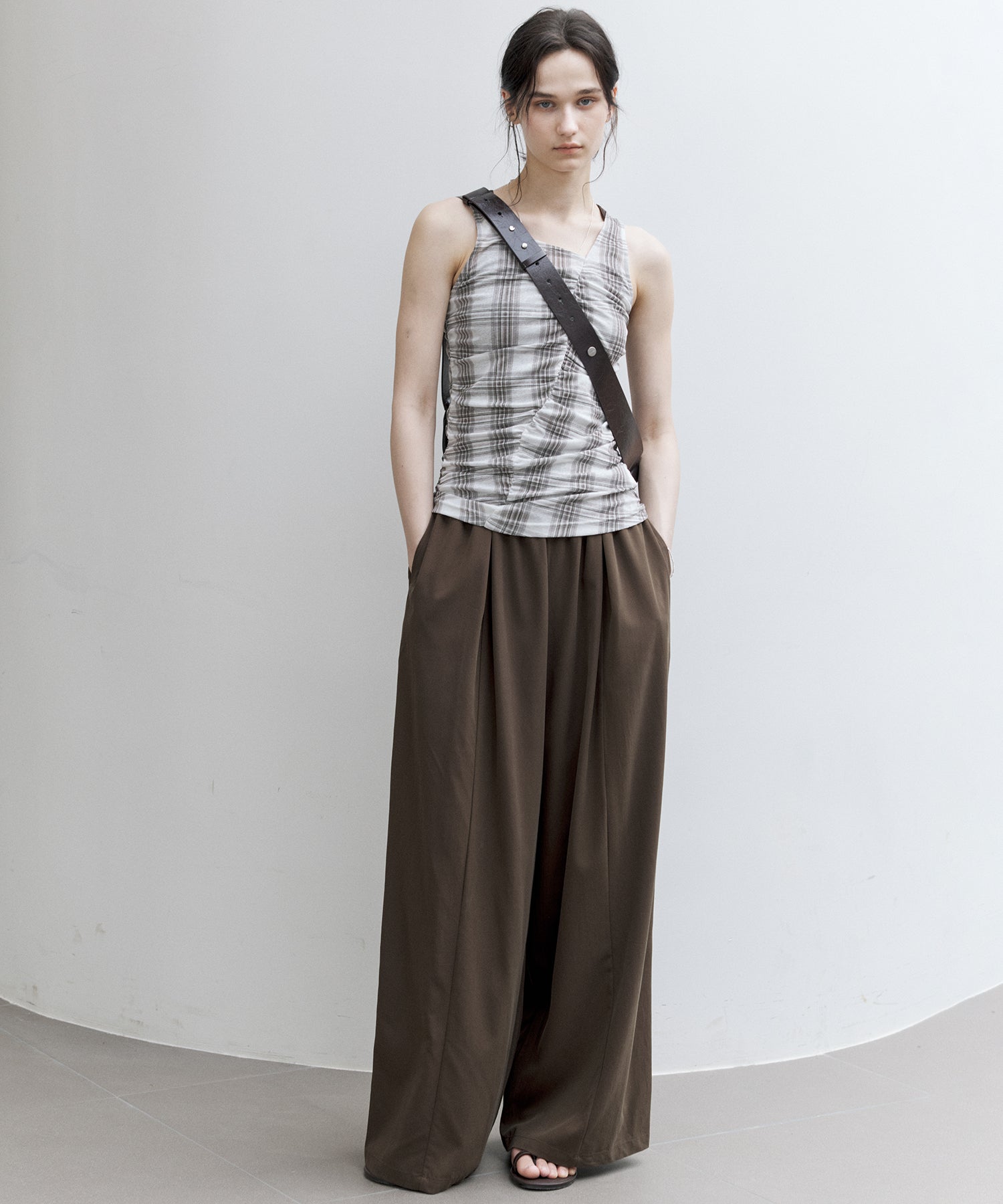 Asymmetric Gather Sheer Sleeveless Top