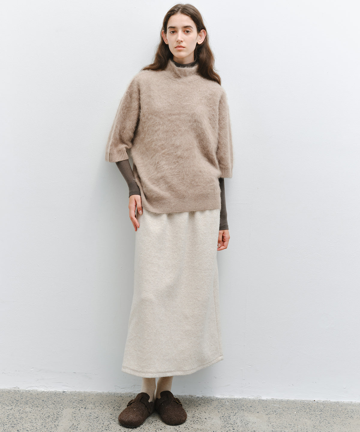 「10月下旬出荷予定」Brushed Cashmere-Blend Half Sleeve Knit Top