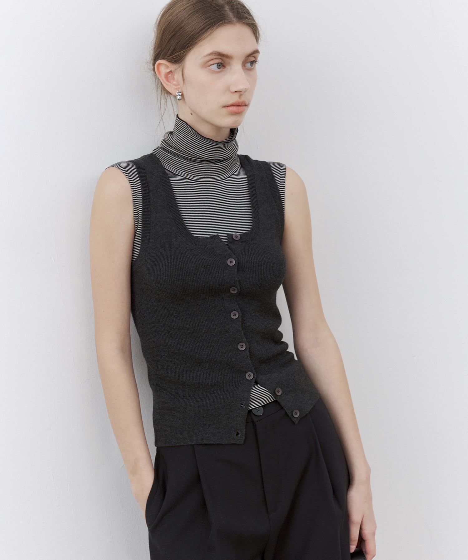 Lyocell Silk Blend High-Neck Knit Tank