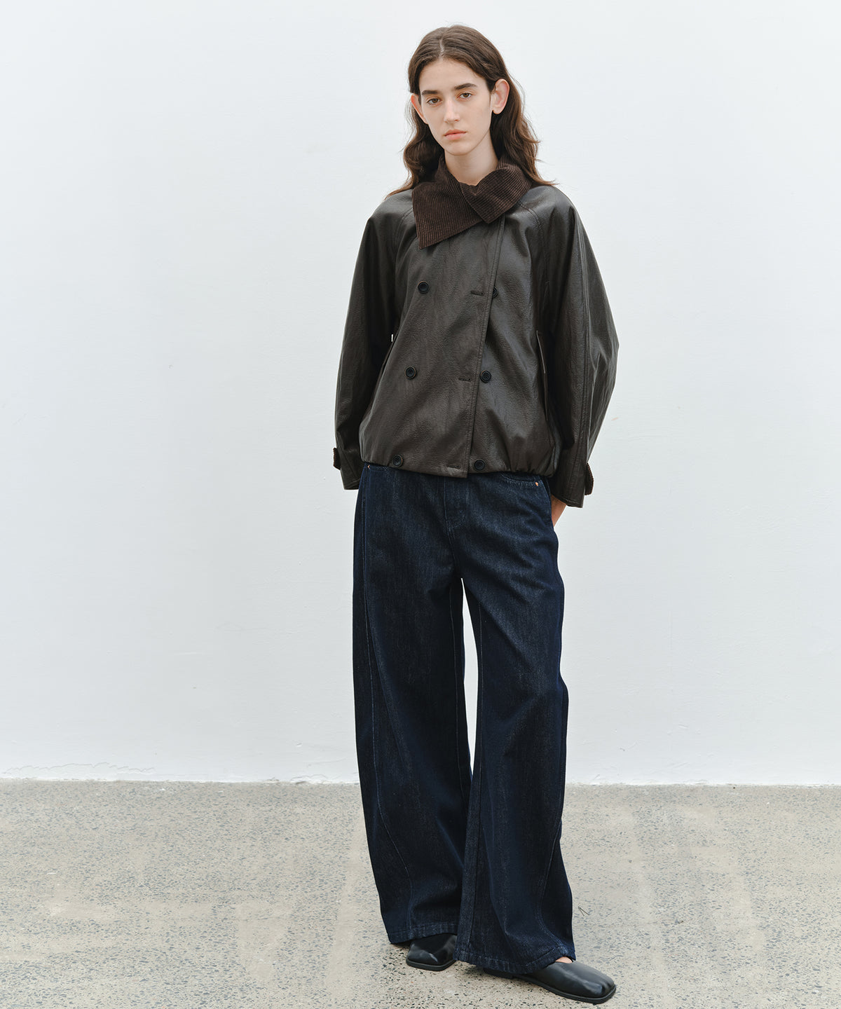 「10月下旬出荷予定」Side-Seam Detail Wide Denim Pants