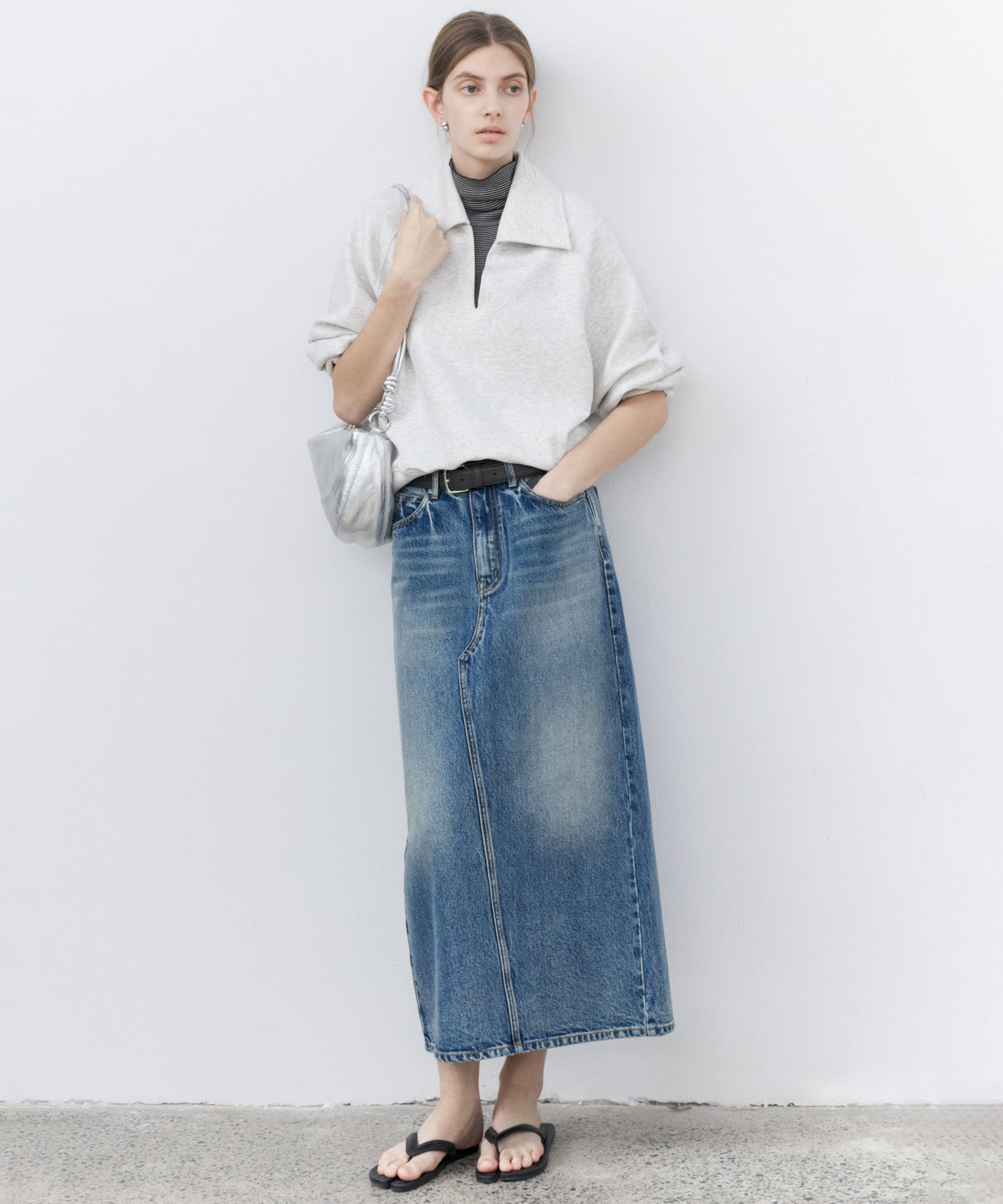 Used Wash I-Line Denim Long Skirt