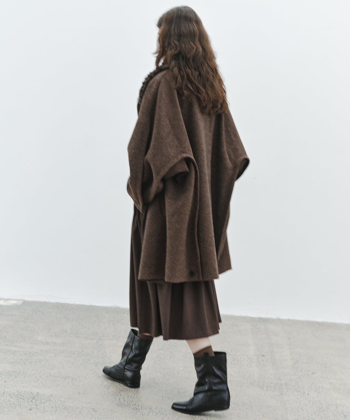 「10月下旬出荷予定」Faux Fur Collar Melange Wool-Like Middle Coat