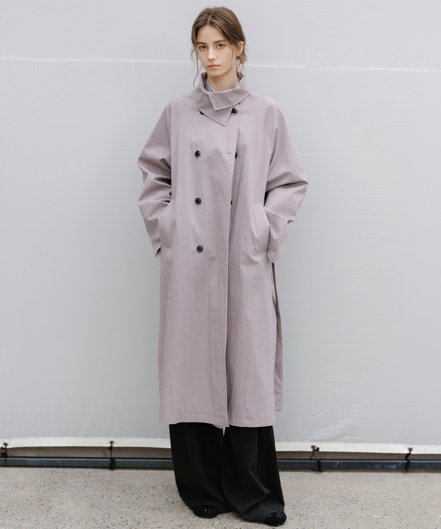 Wrap Collar Belted Long Trench Coat