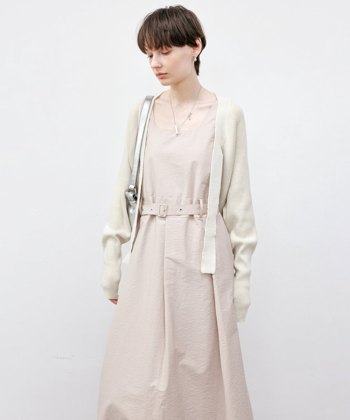Square Neck Belted Flare Dress