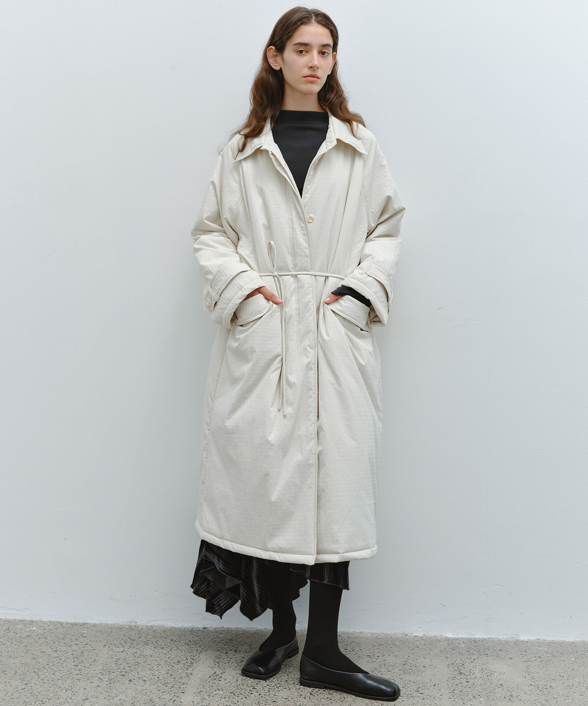 「10月下旬出荷予定」Striped Quilted Belted Long Coat