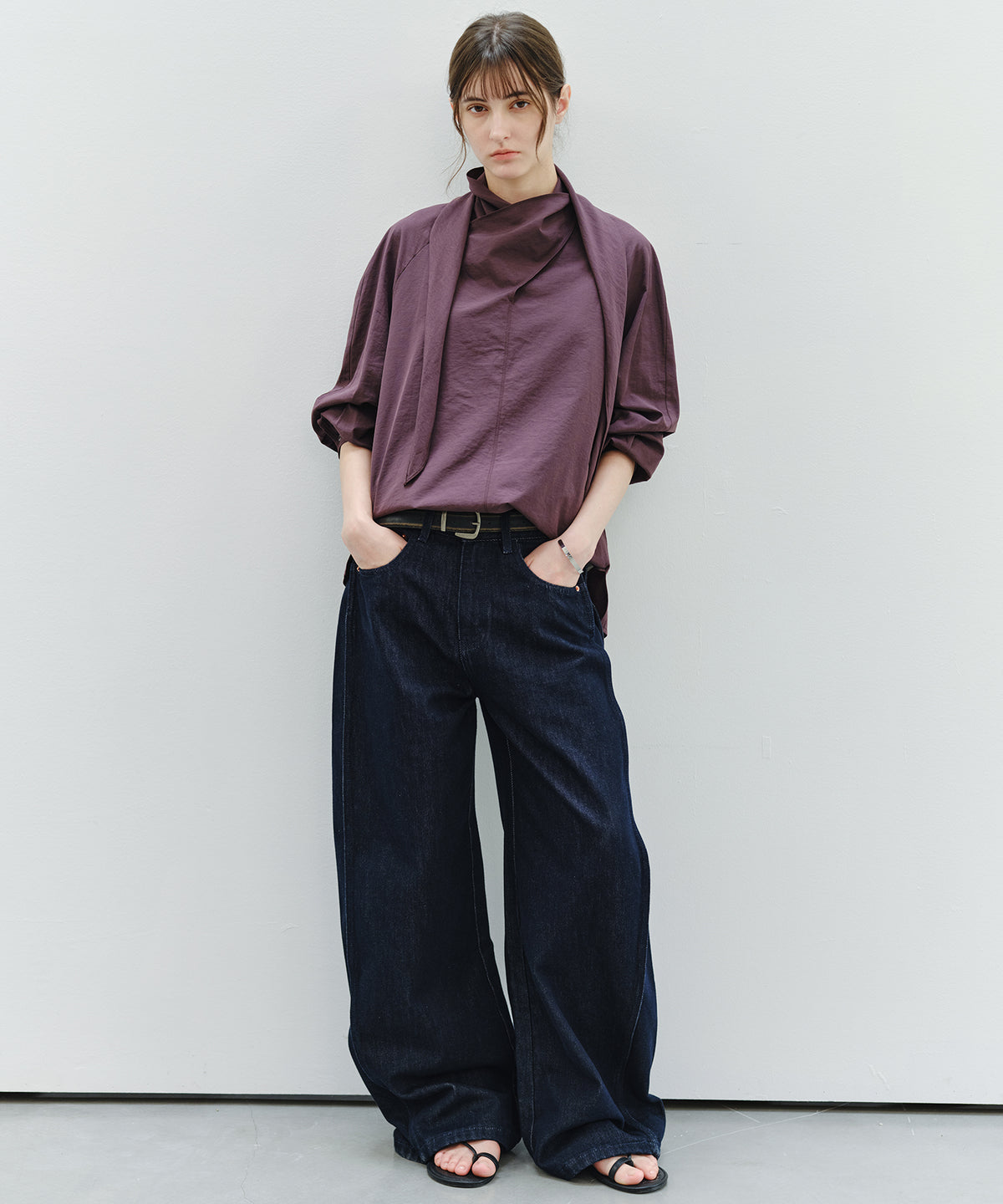 「9月下旬出荷予定」Cross Stole Collar Oversized Shirt
