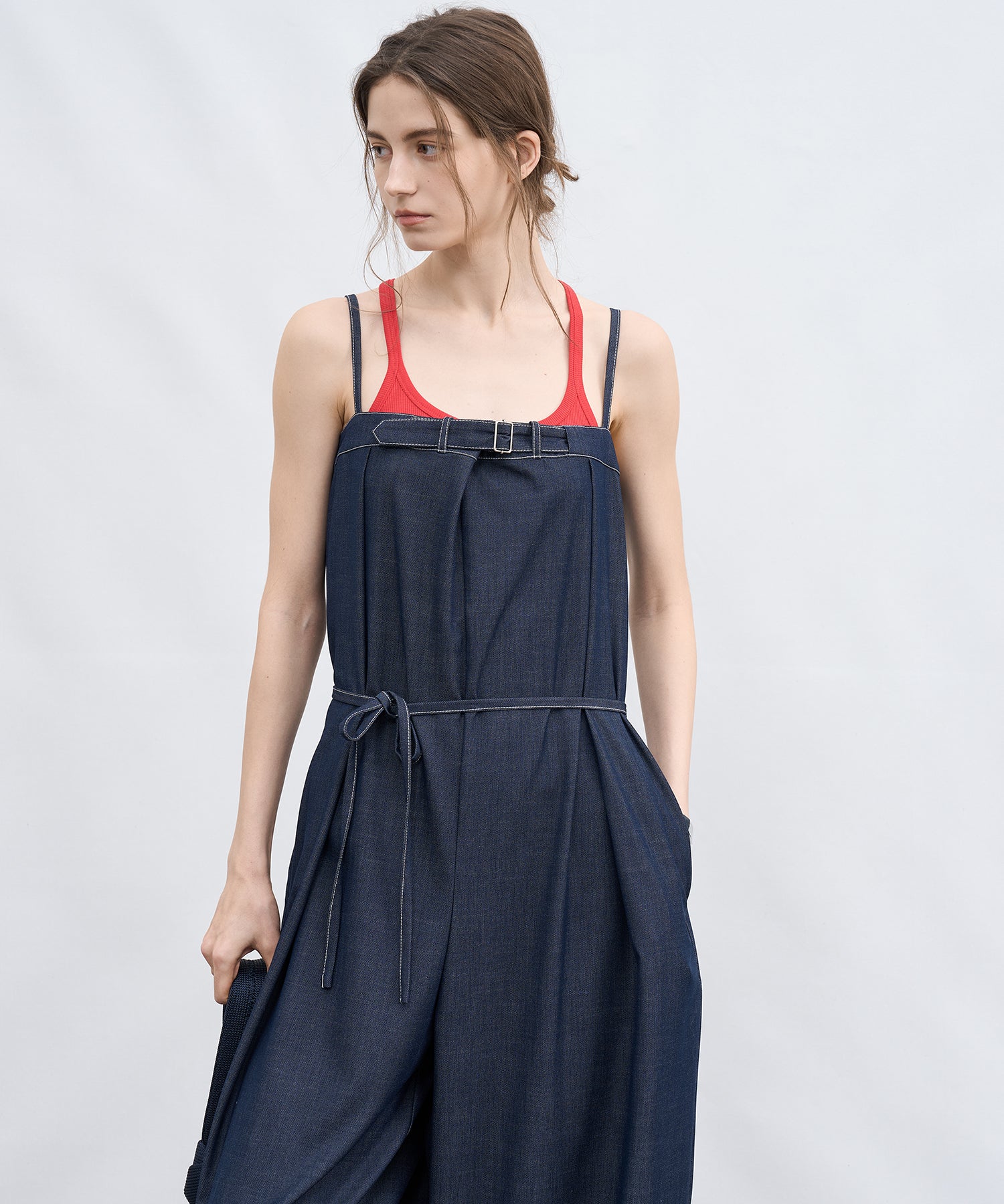 Lightweight Denim-Style Wide Leg Jumpsuit