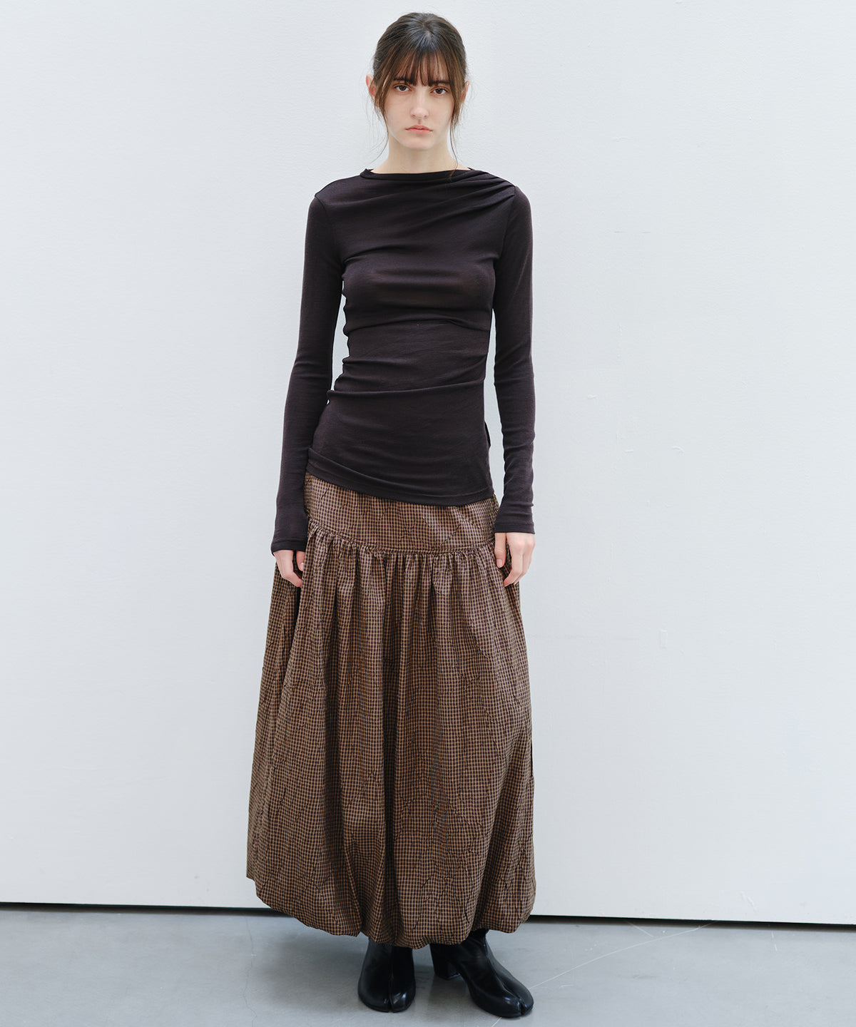 「9月下旬出荷予定」Vintage Check Balloon Long Skirt