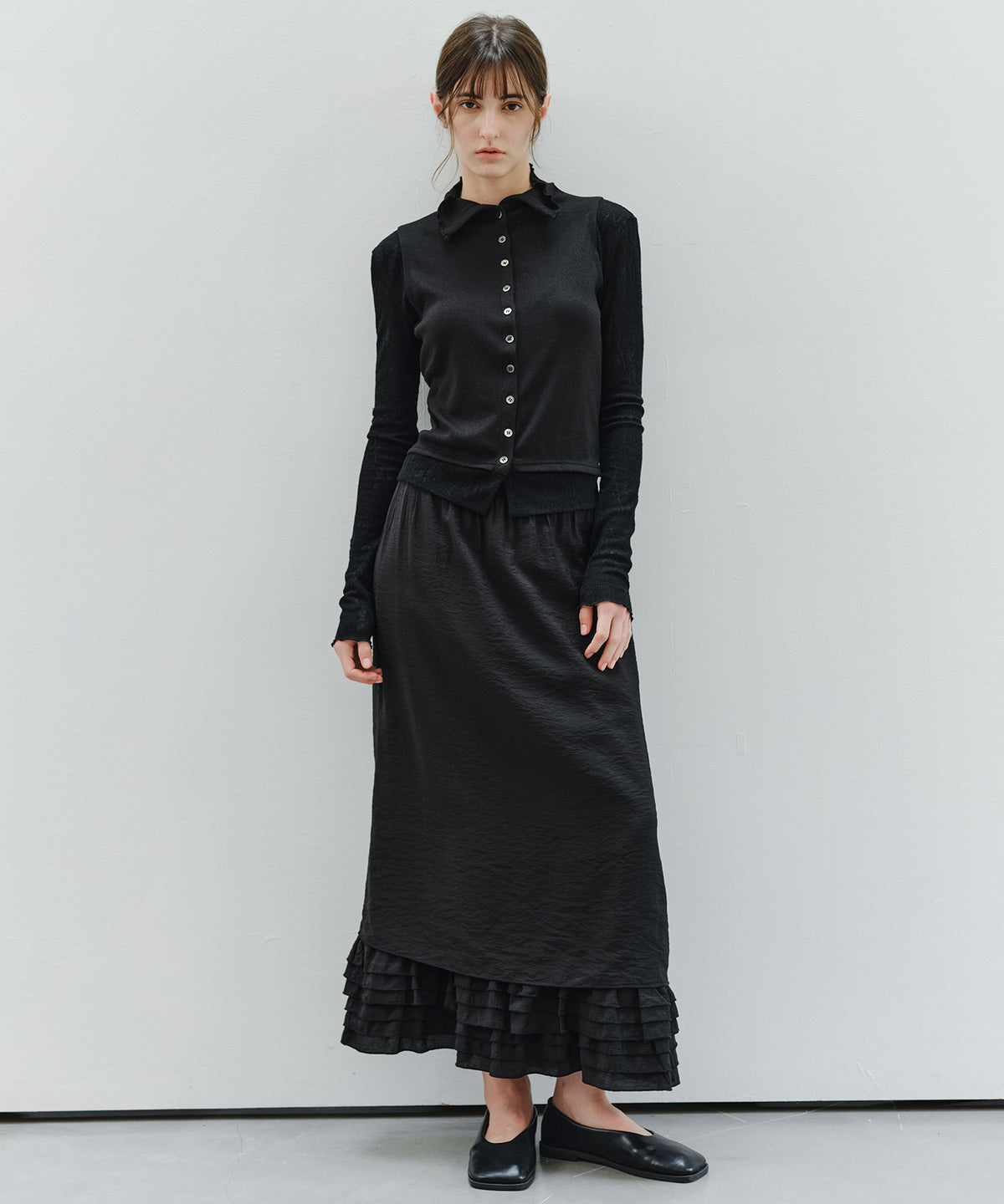 「9月下旬出荷予定」Lace Sleeve Layered Collar Top