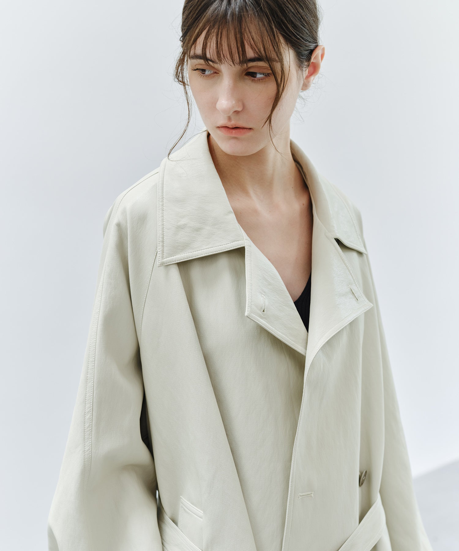 「9月下旬出荷予定」Belted Faux Leather Short Trench Jacket