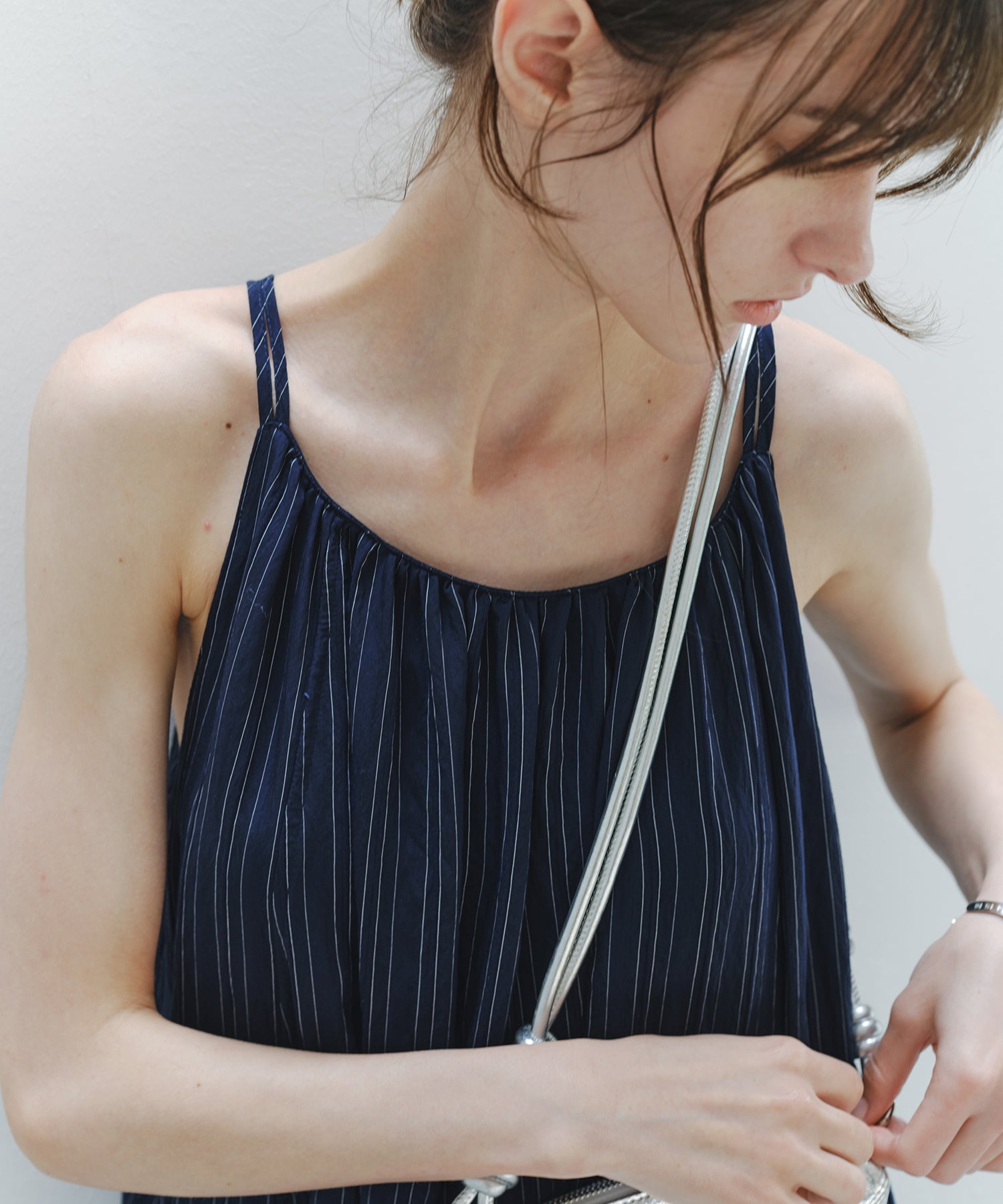 「7月上旬～中旬出荷」Textured Stripe Camisole Dress