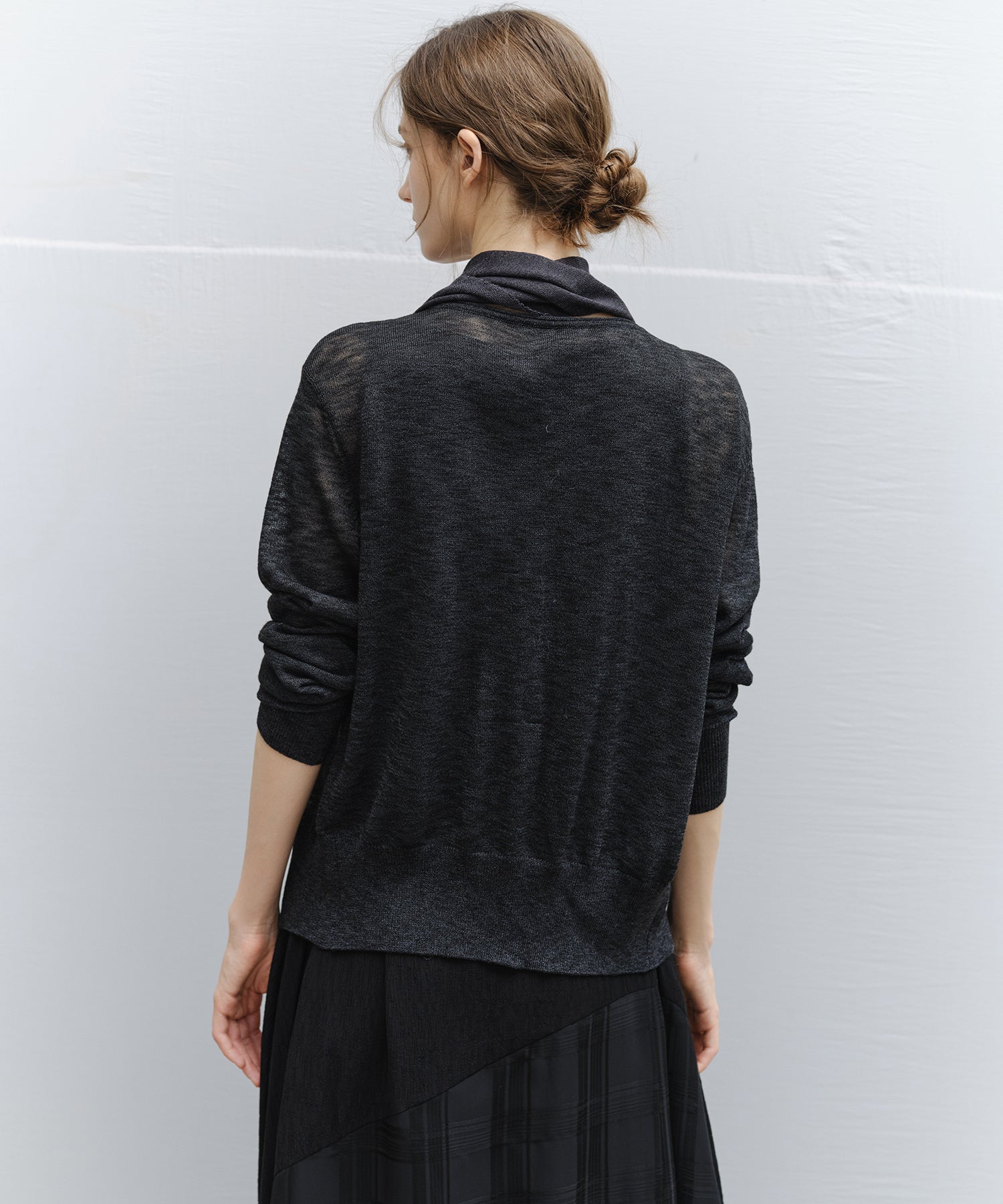 "Ships early March" Sheer Slub Yarn Crewneck Cardigan Set (with Scarf)