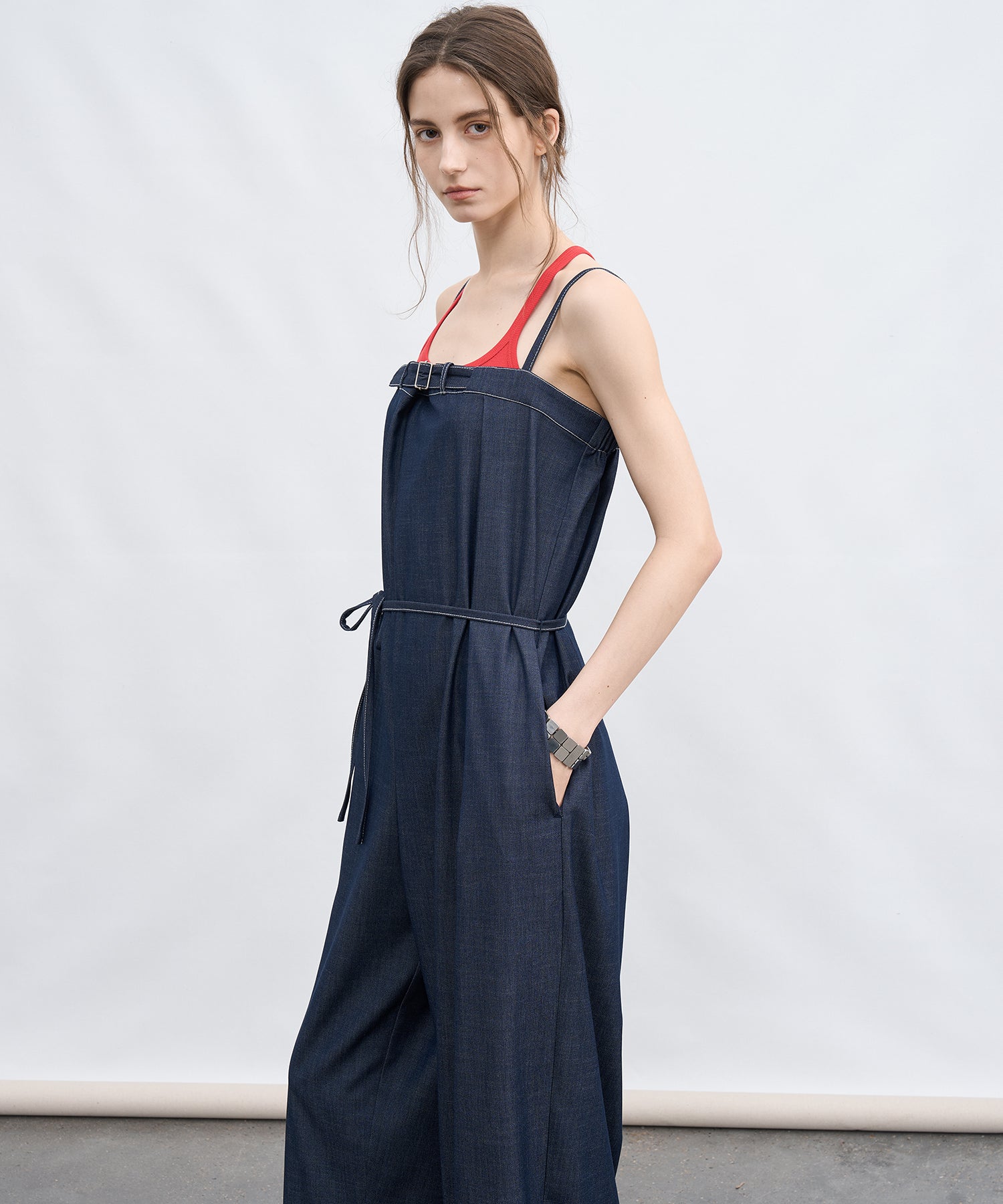 Lightweight Denim-Style Wide Leg Jumpsuit