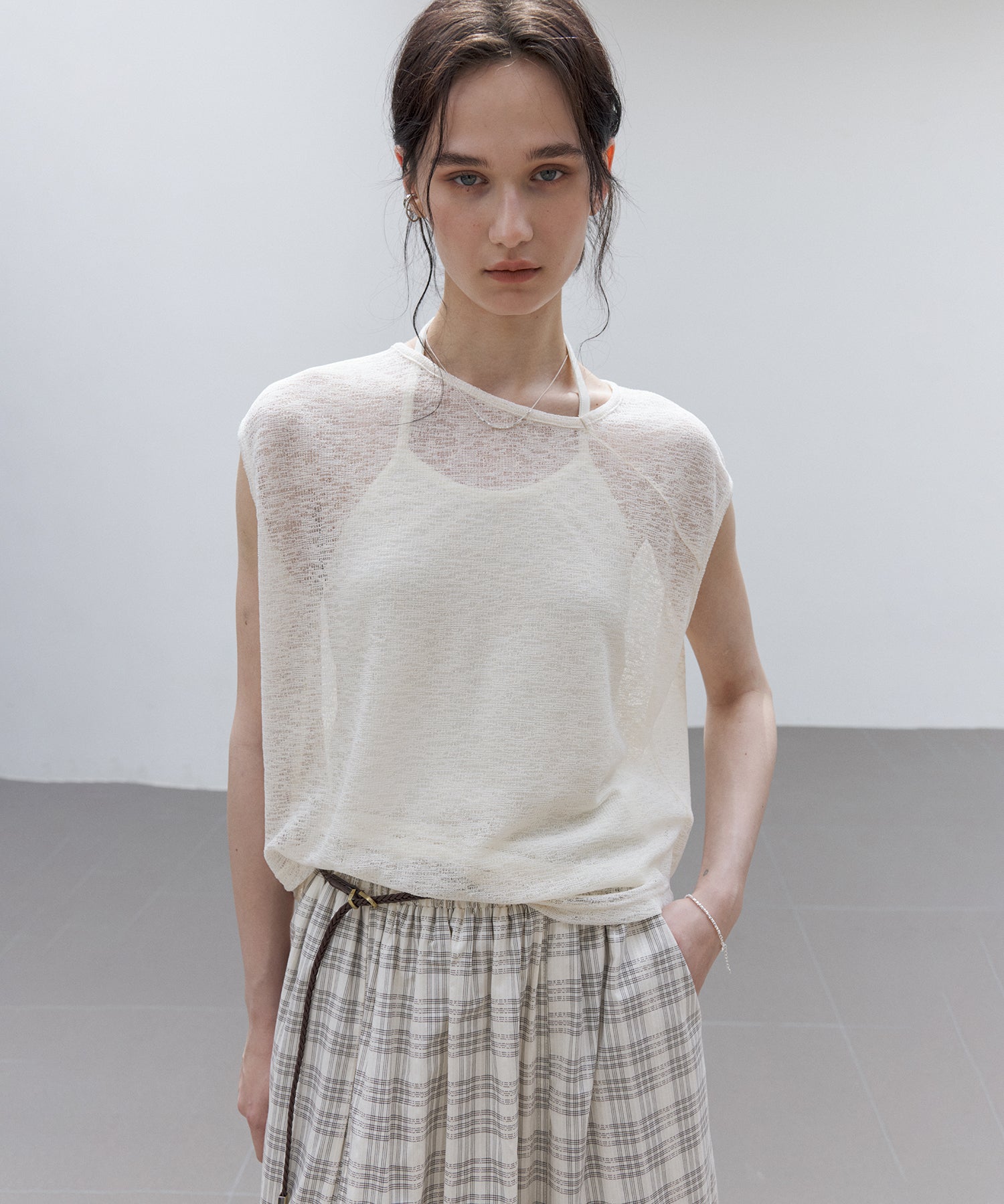 Sheer Asymmetric Sleeveless Top