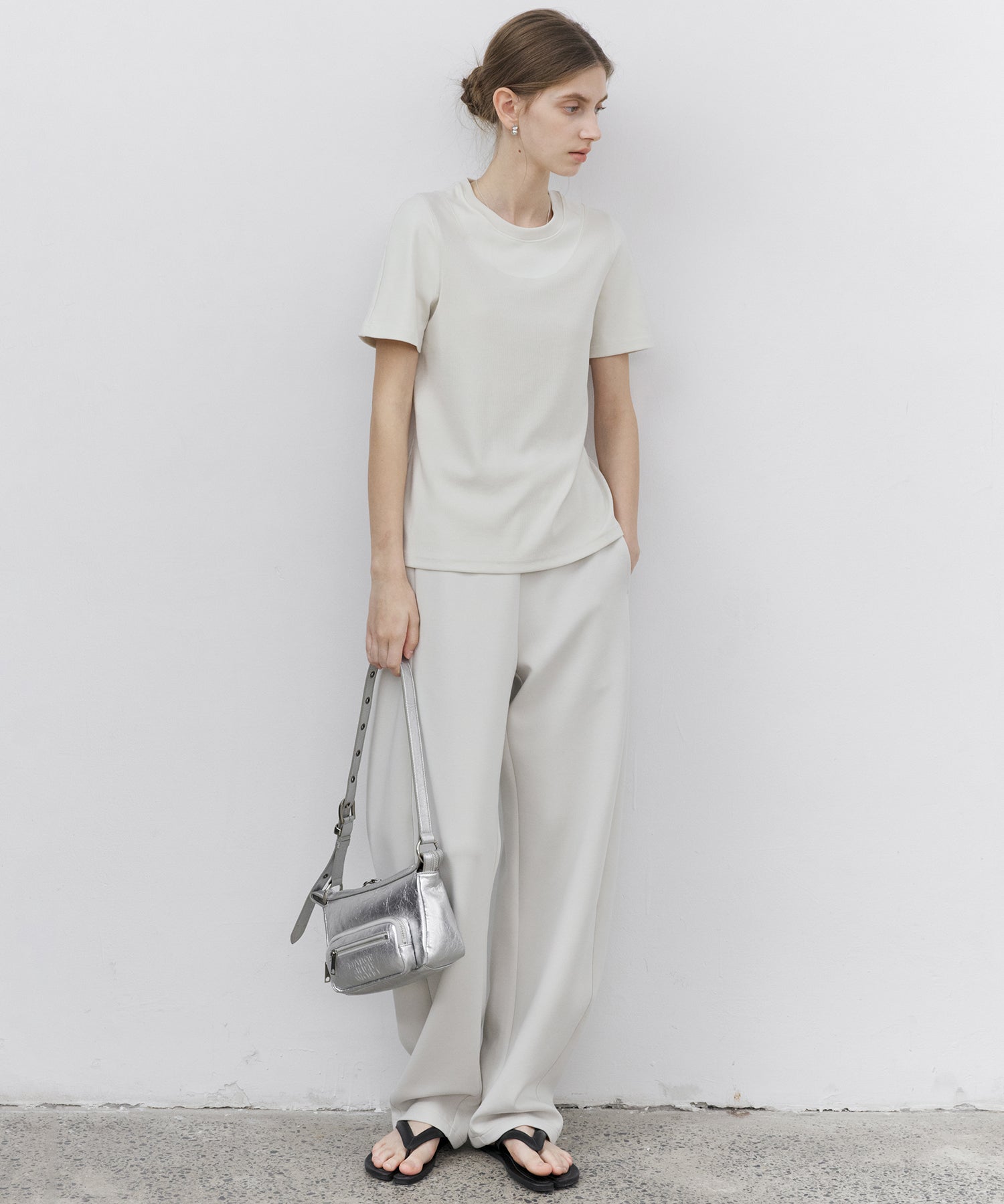 Curved Silhouette Jersey Wide Pants