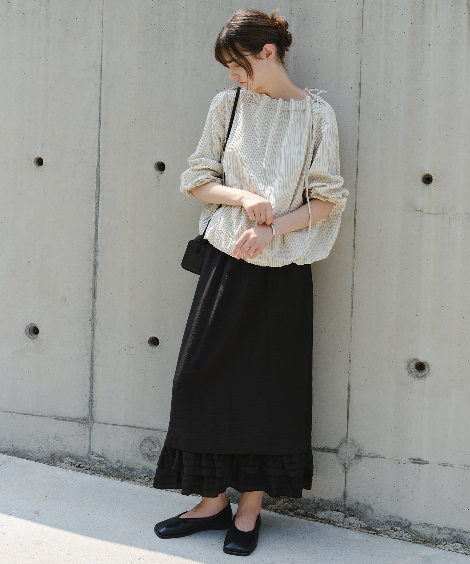 「9月下旬出荷予定」Layered Frill Hem Easy Long Skirt