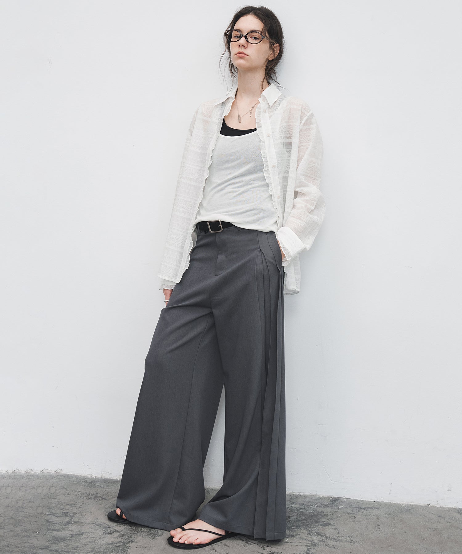 Side Pleat Wide Slacks