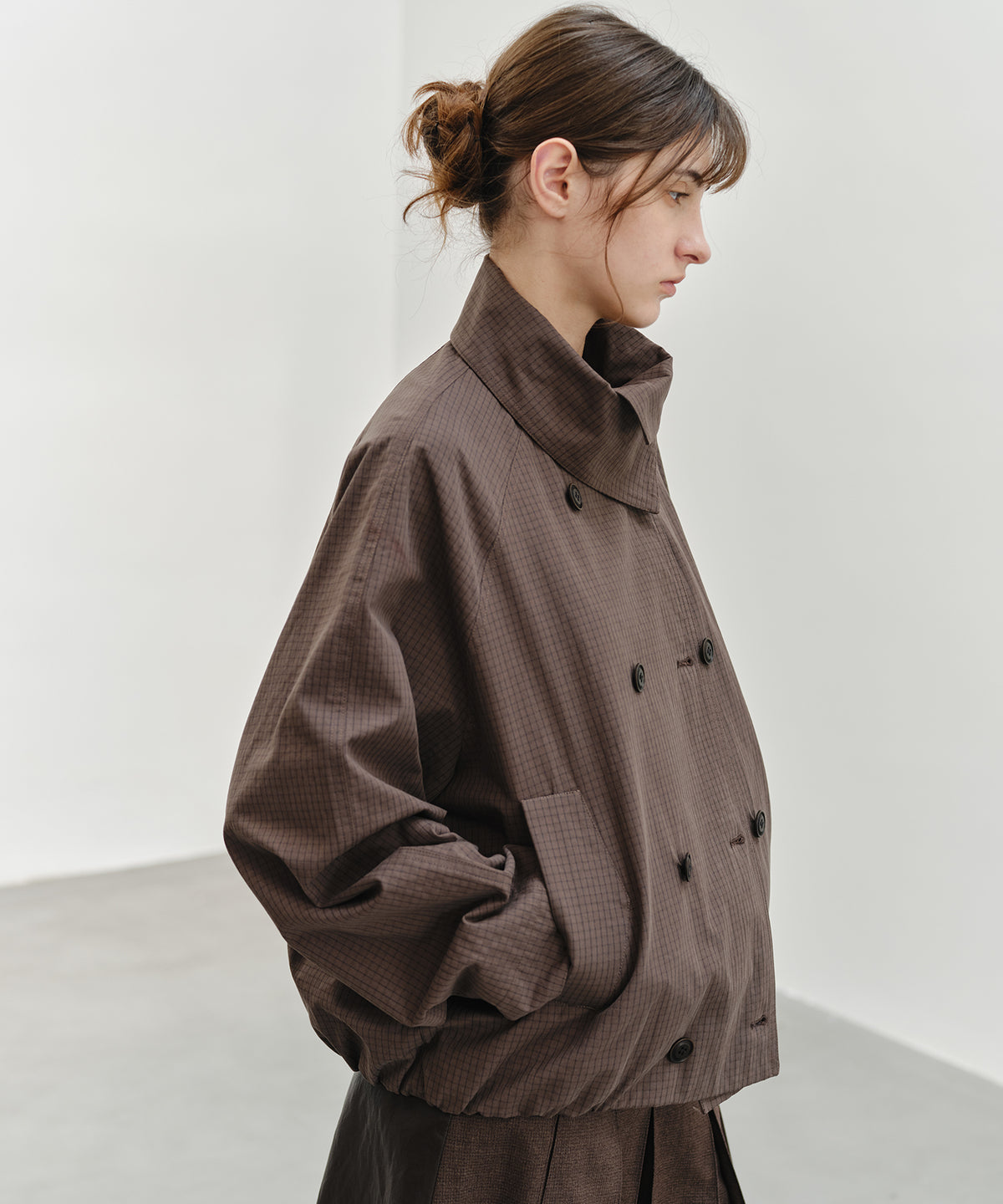 「2월 하순~3월 상순 출하」Double-Breasted Check Cropped Jacket