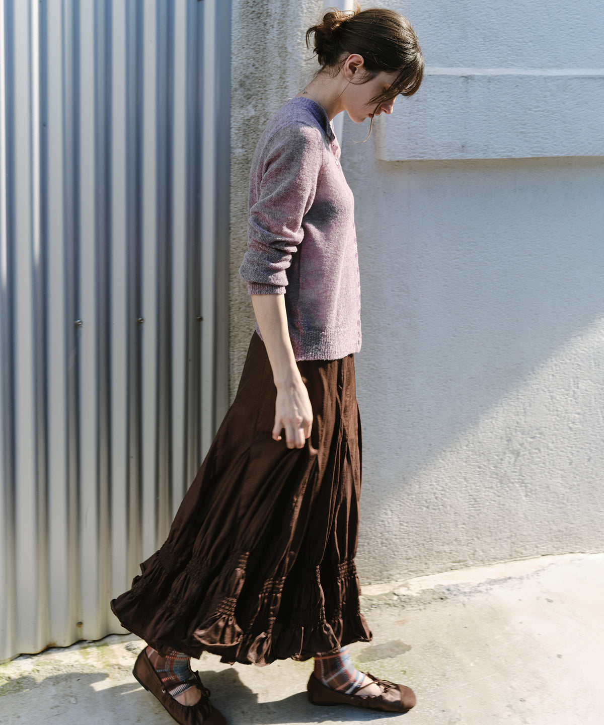 「9月下旬出荷予定」Paneled Shirred Hem A-Line Skirt